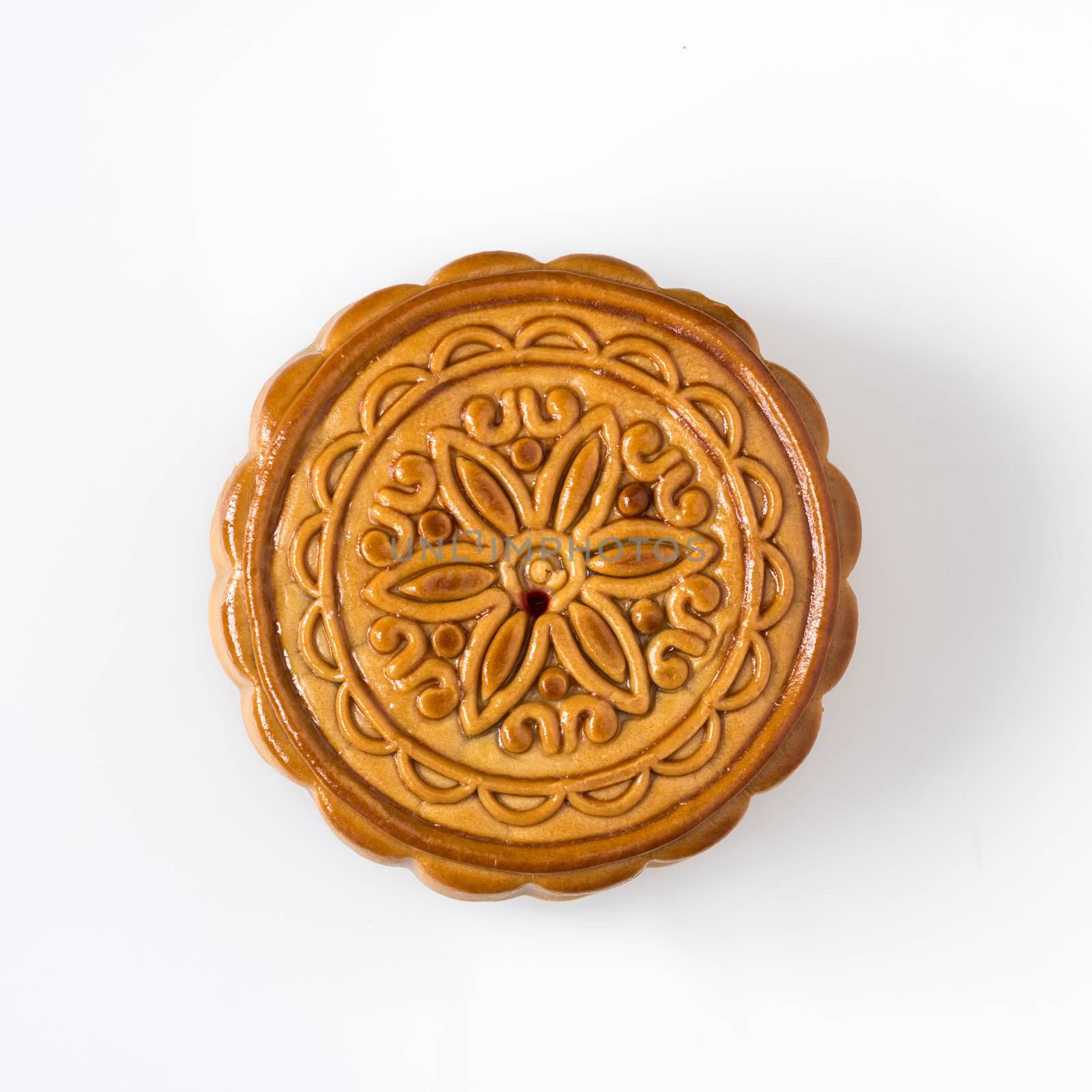 Mid autumn festival dessert, flower pattern moon cakes on white background with clipping path