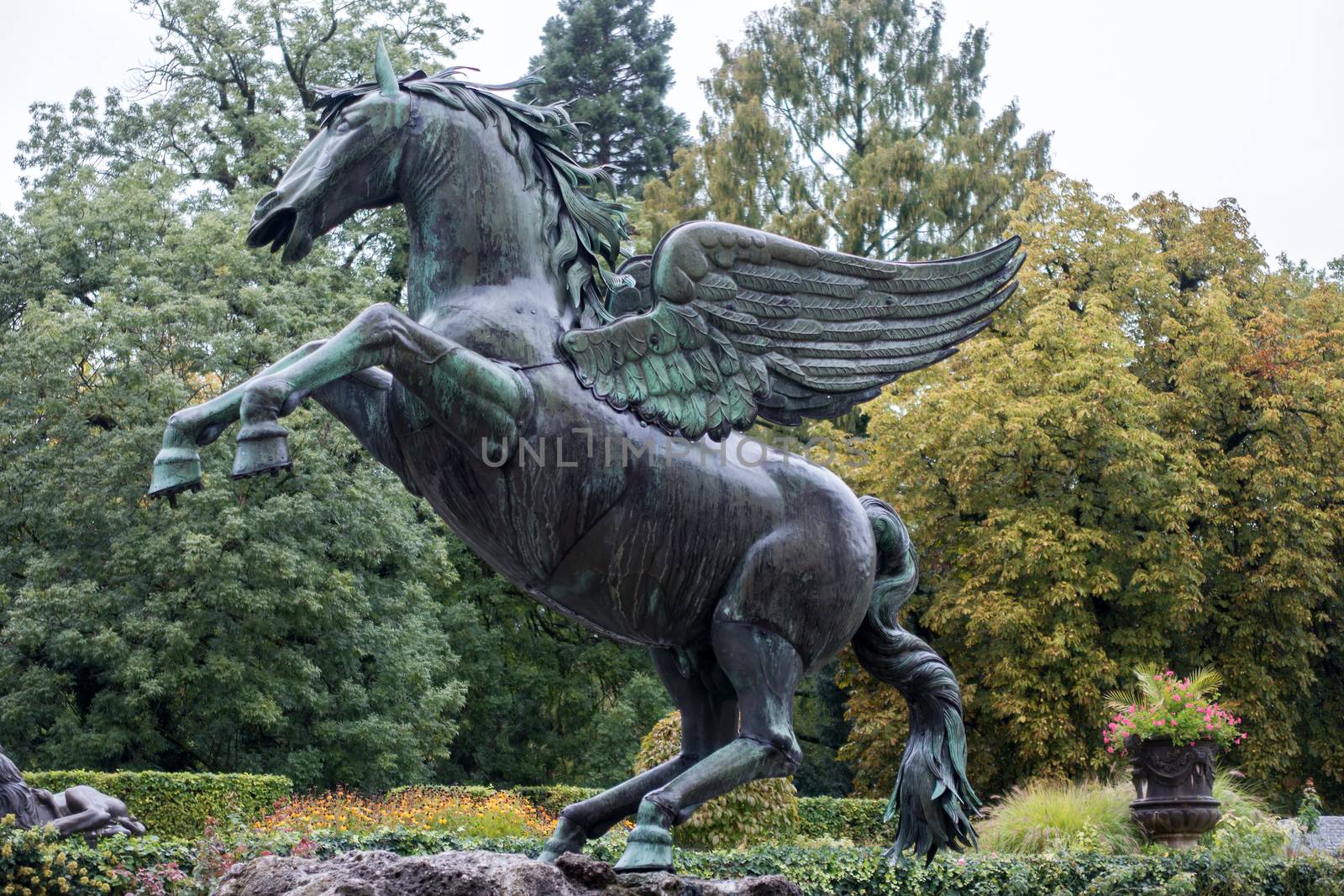 Statue of a Winged Horse in the Mirabelle Gardens Salzburg