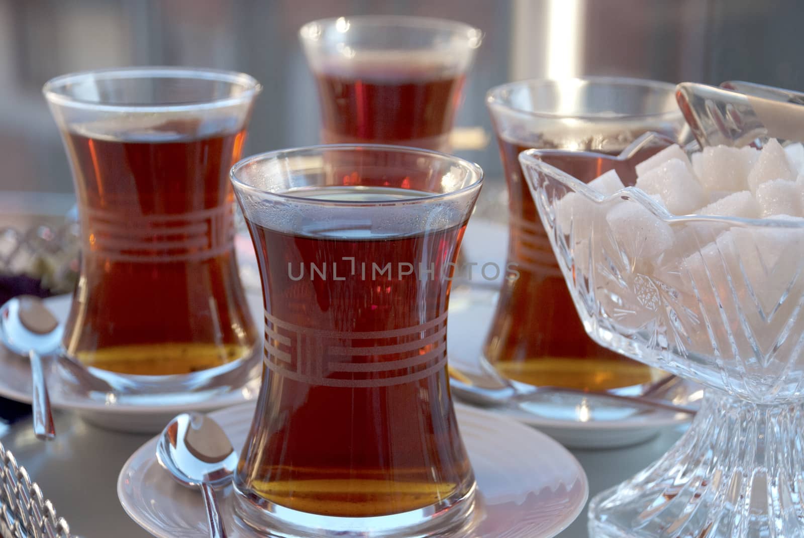 Tea served in Turkish style. Food & Beverages, Tea - Hot Drinks