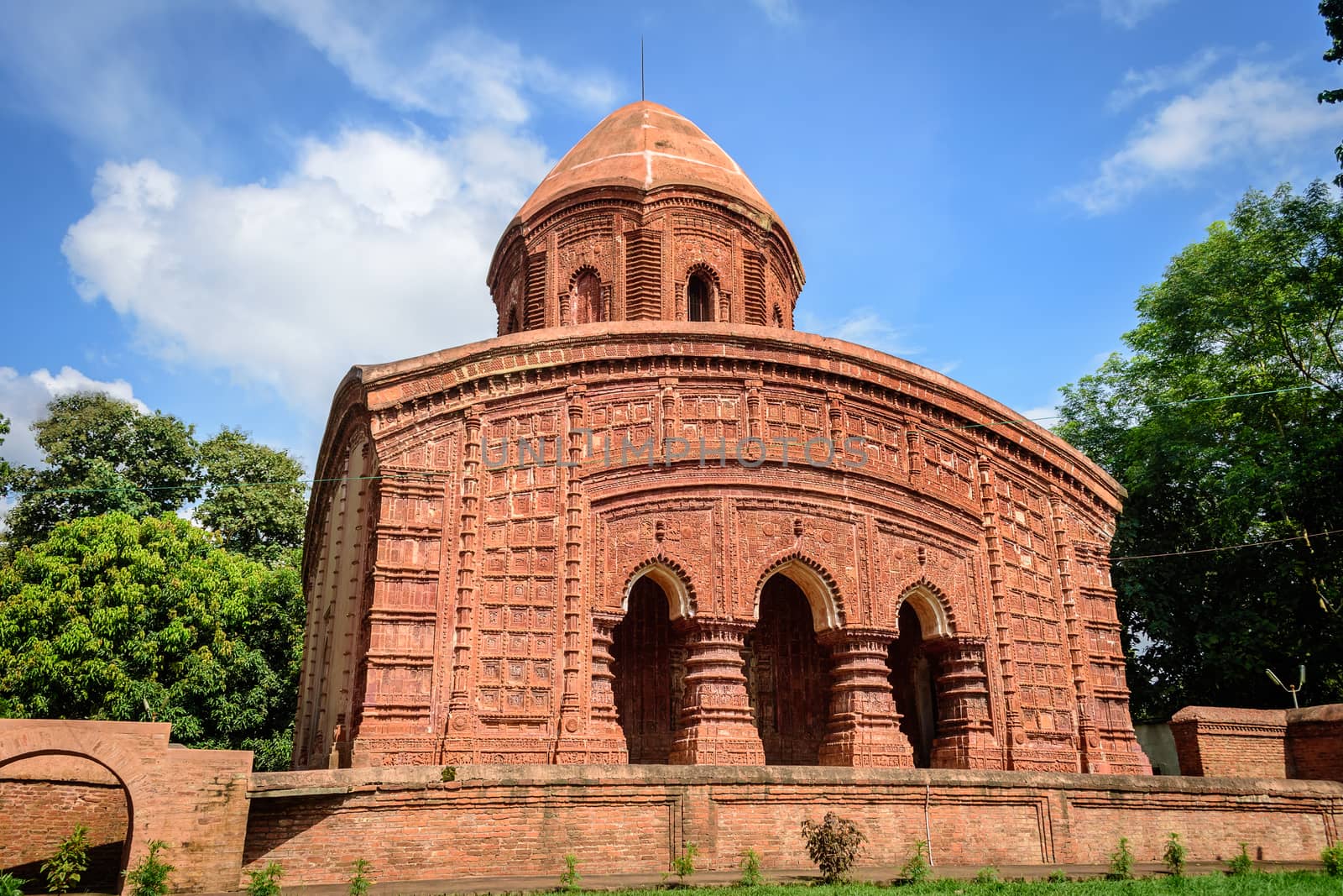 Ancient Hindu terracotta temples of worship of Bengal with copy space
