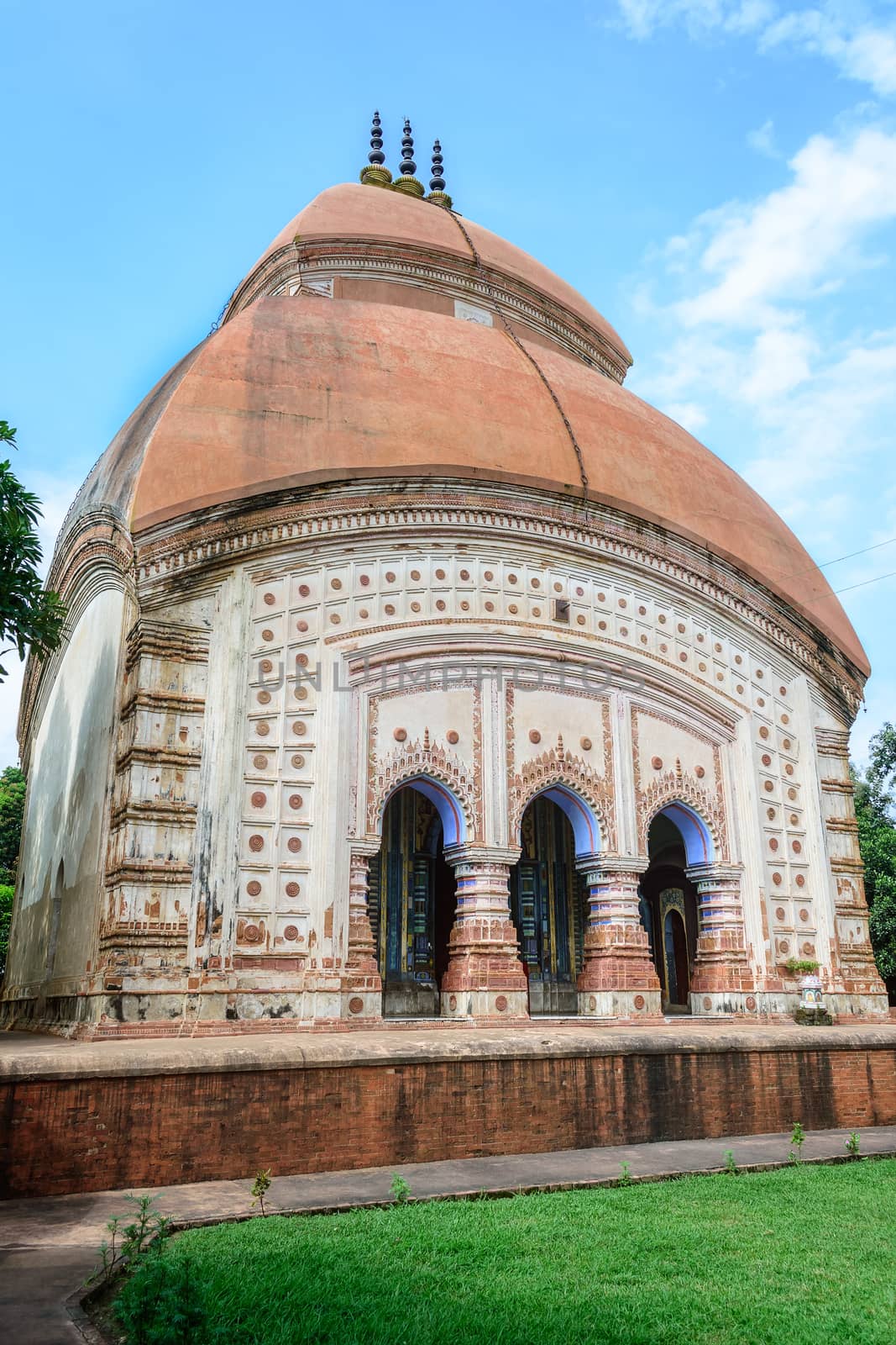 Ancient Hindu terracotta temples of worship of Bengal with copy space