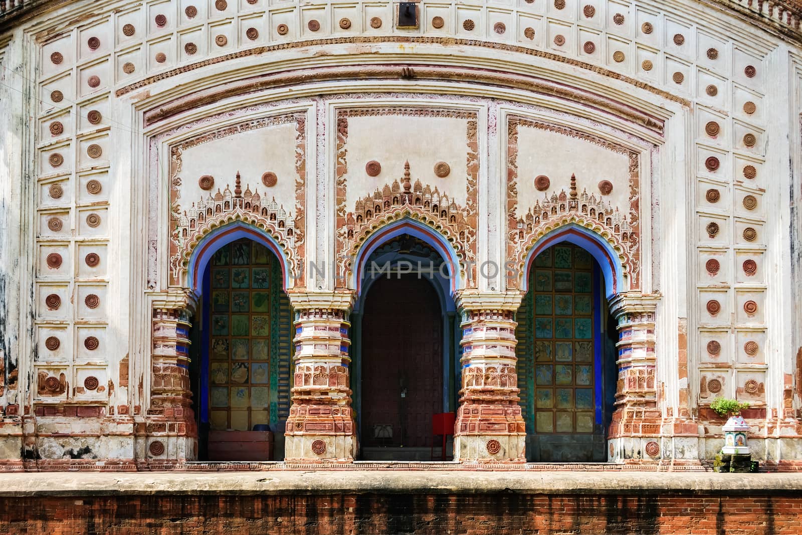Ancient Hindu terracotta temples of worship of Bengal with copy space