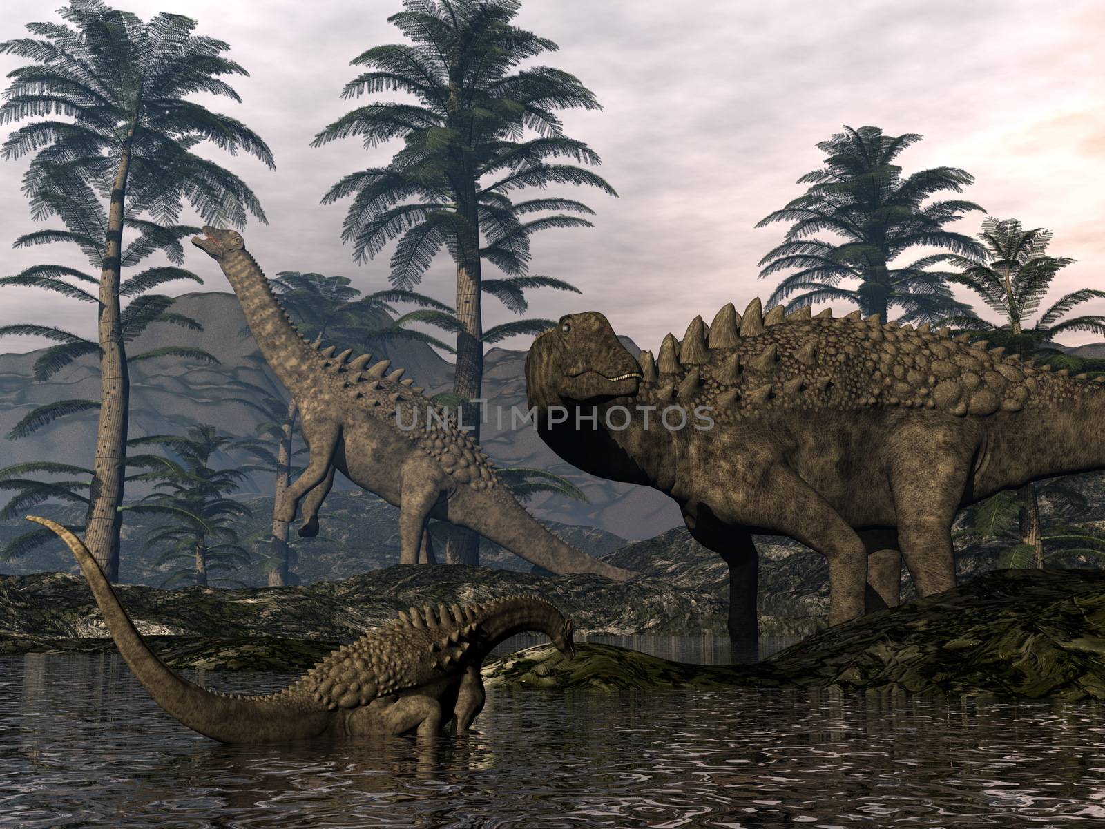 Ampelosaurus dinosaurs family - 3D render by Elenaphotos21