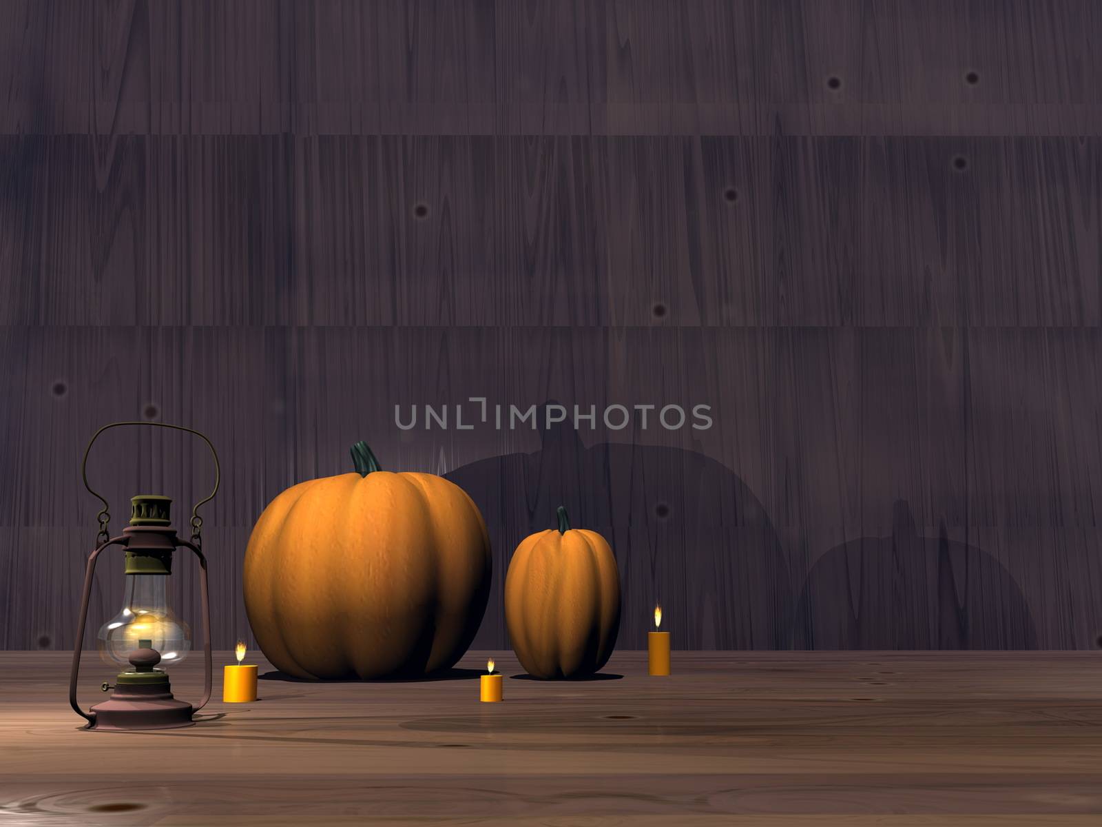 Halloween pumpkins in a room - 3D render
