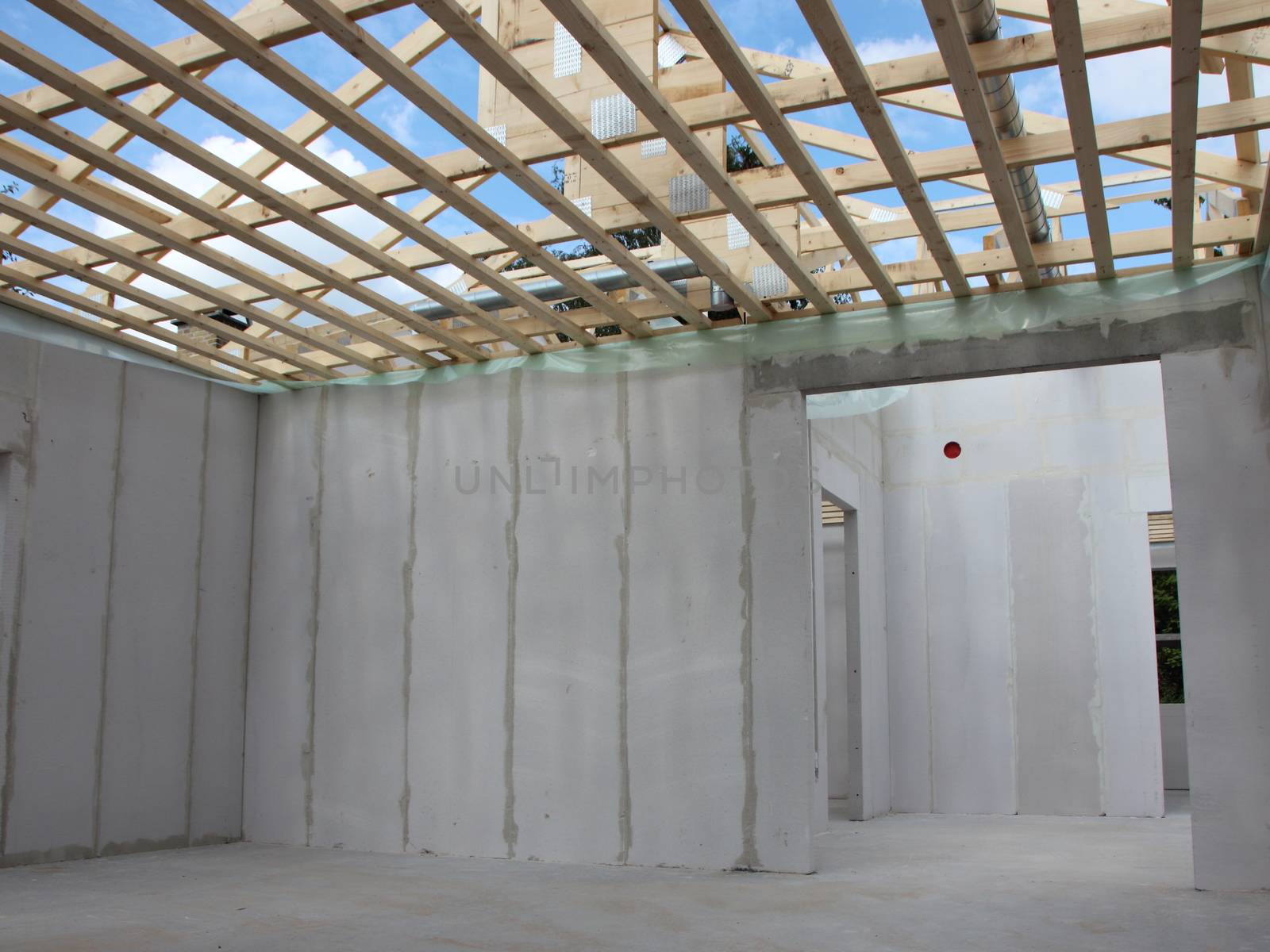 Inside New Constructed House with Roof Rafter by HoleInTheBox