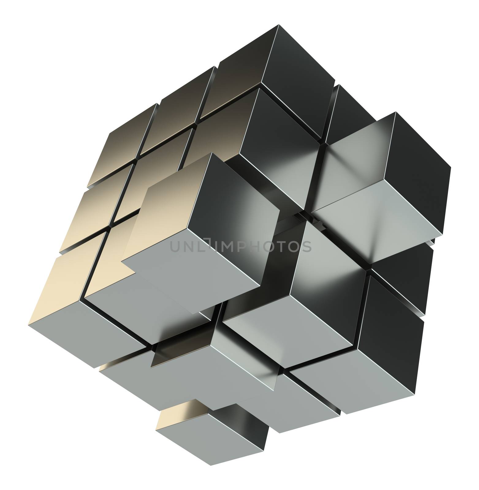 Abstract 3d illustration of cube assembling from blocks by cherezoff