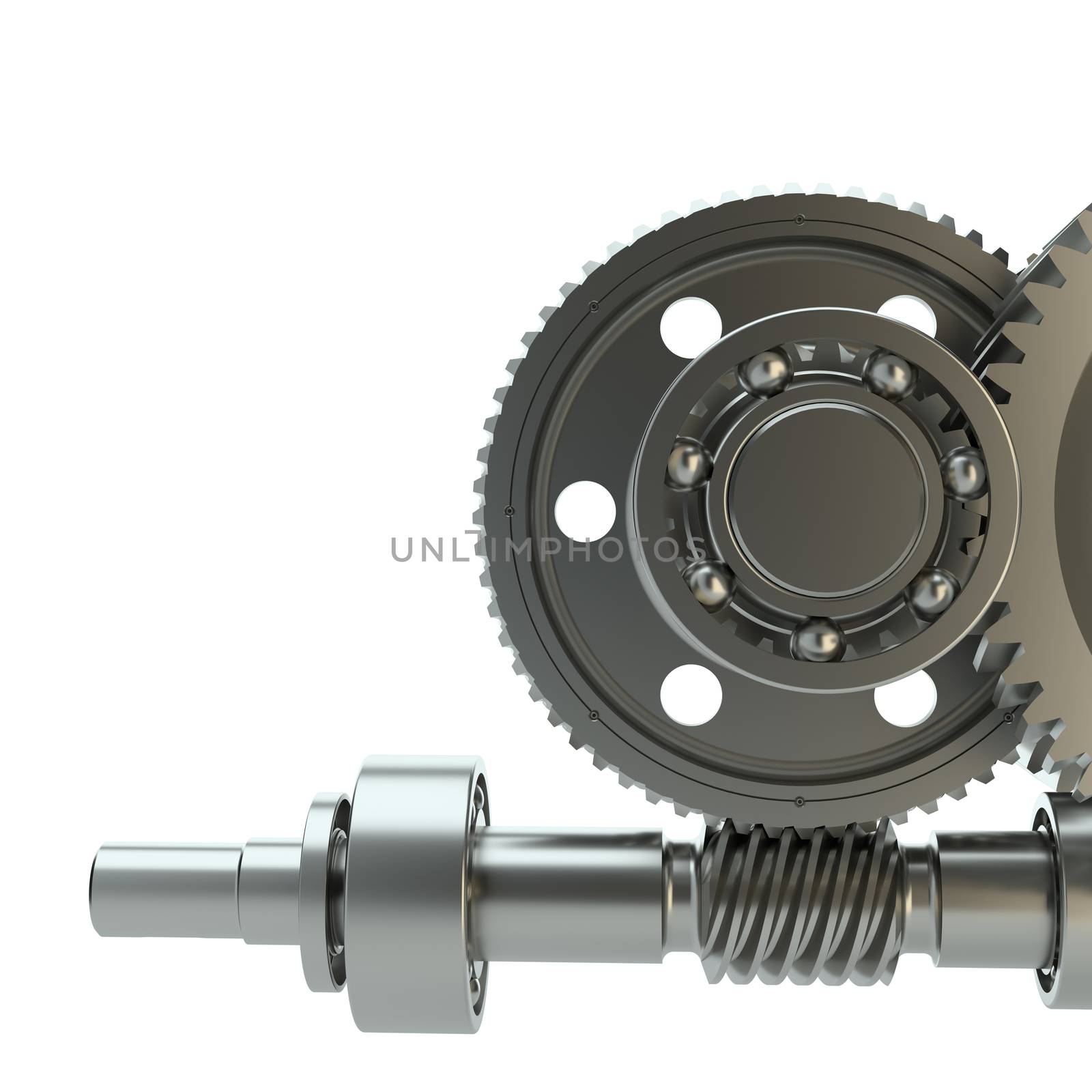 Gear metal wheels, isolated on white background. 3d illustration