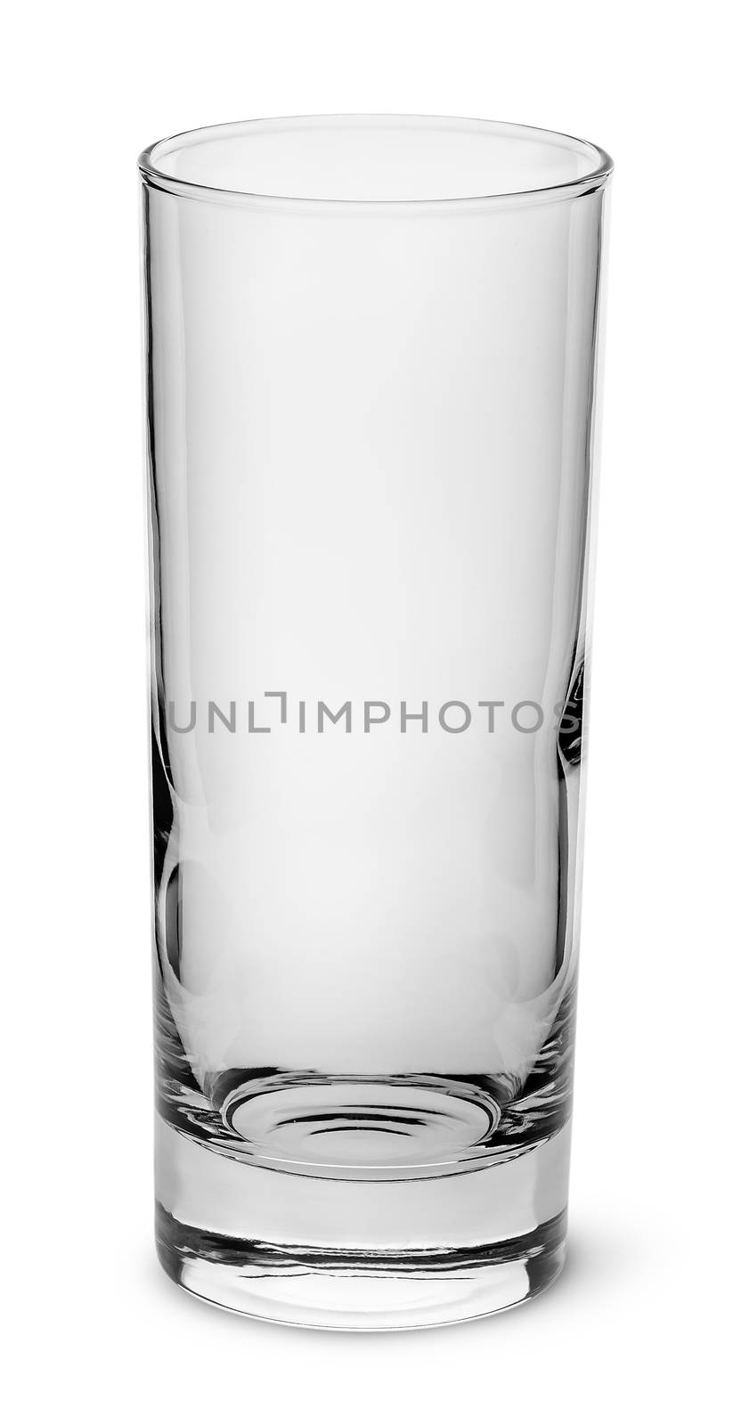 Empty tall narrow glass top view isolated on white background