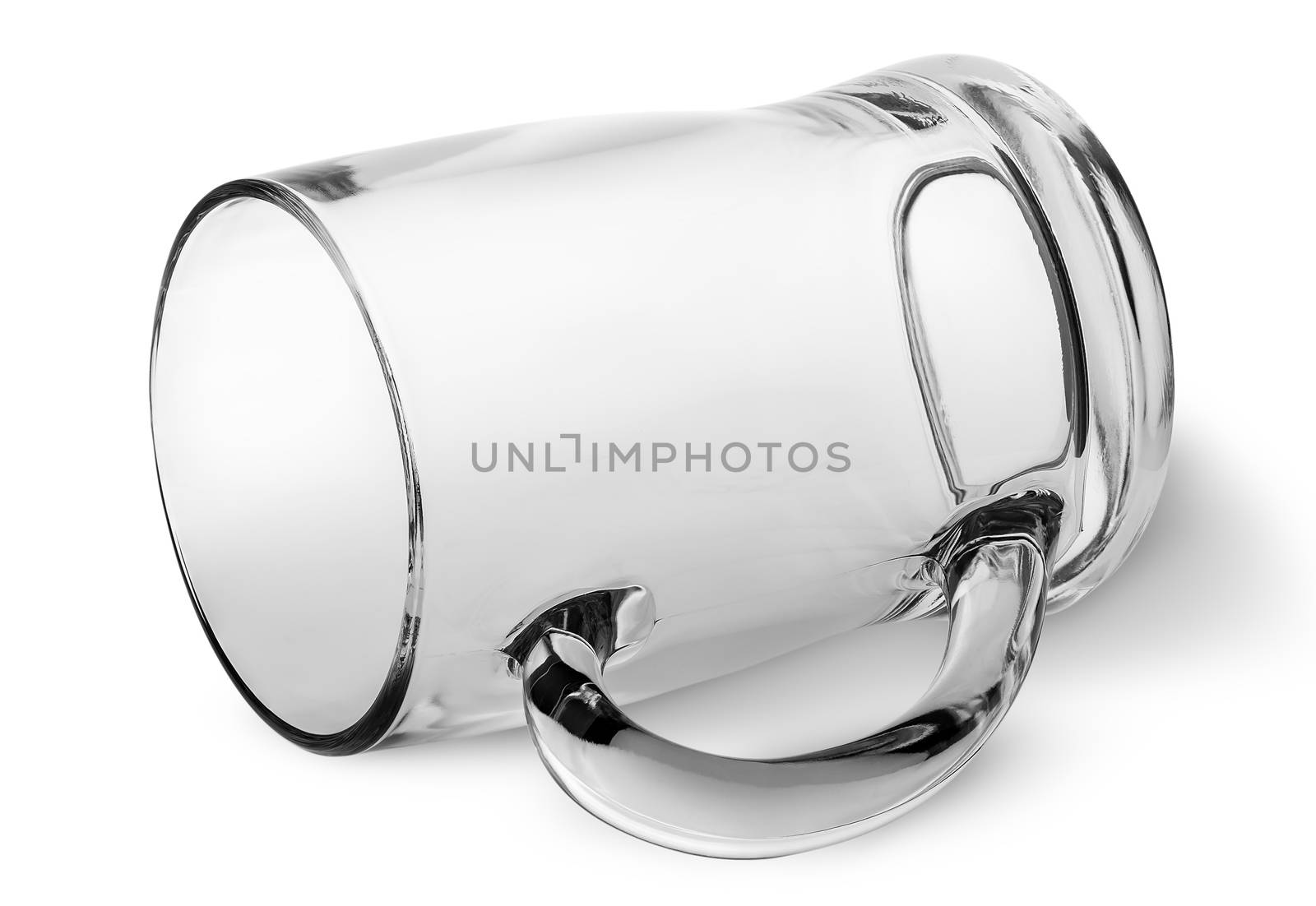 Glass beer mug on the side isolated on white background