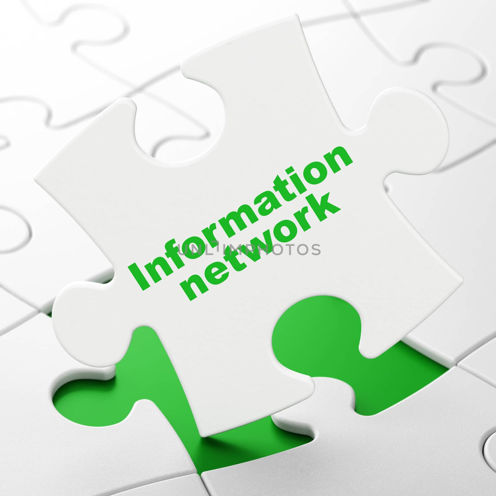 Data concept: Information Network on White puzzle pieces background, 3D rendering