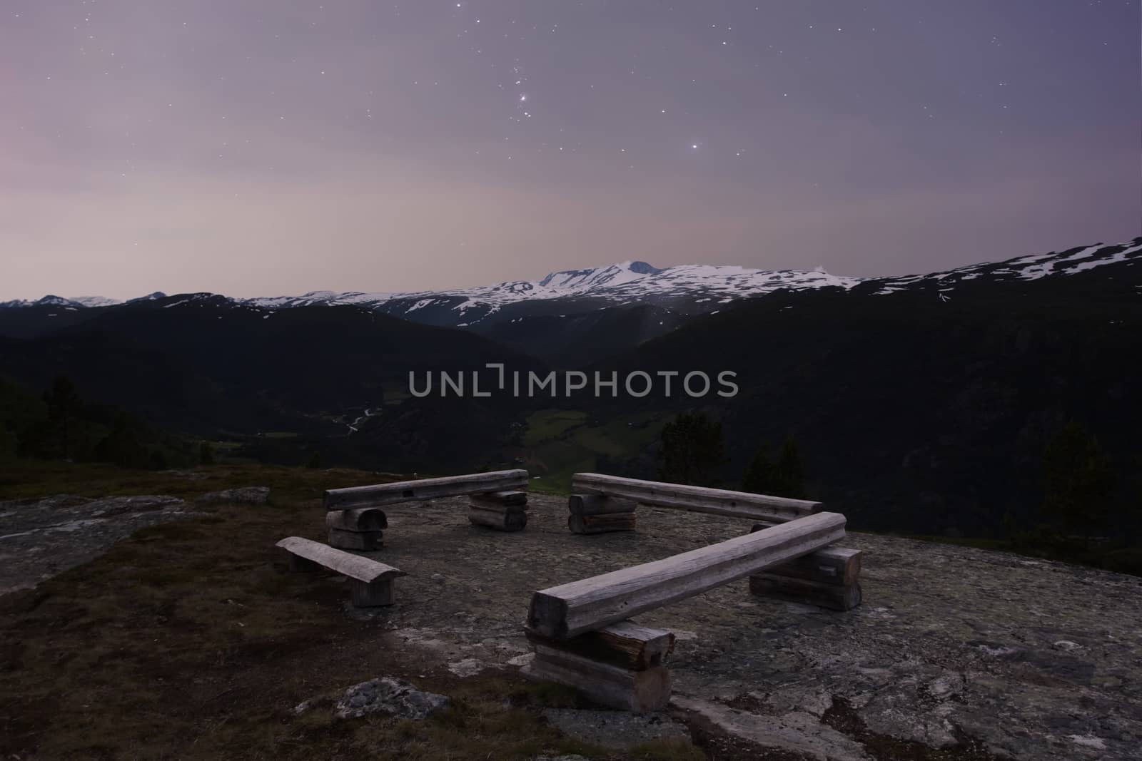 A night at jotunheimen view with benches