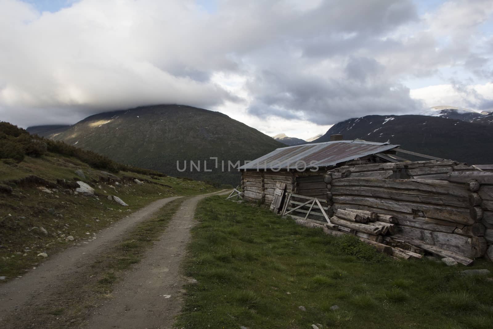 A cabin in Norwegian mountains jotunheimen on a wonderfull day