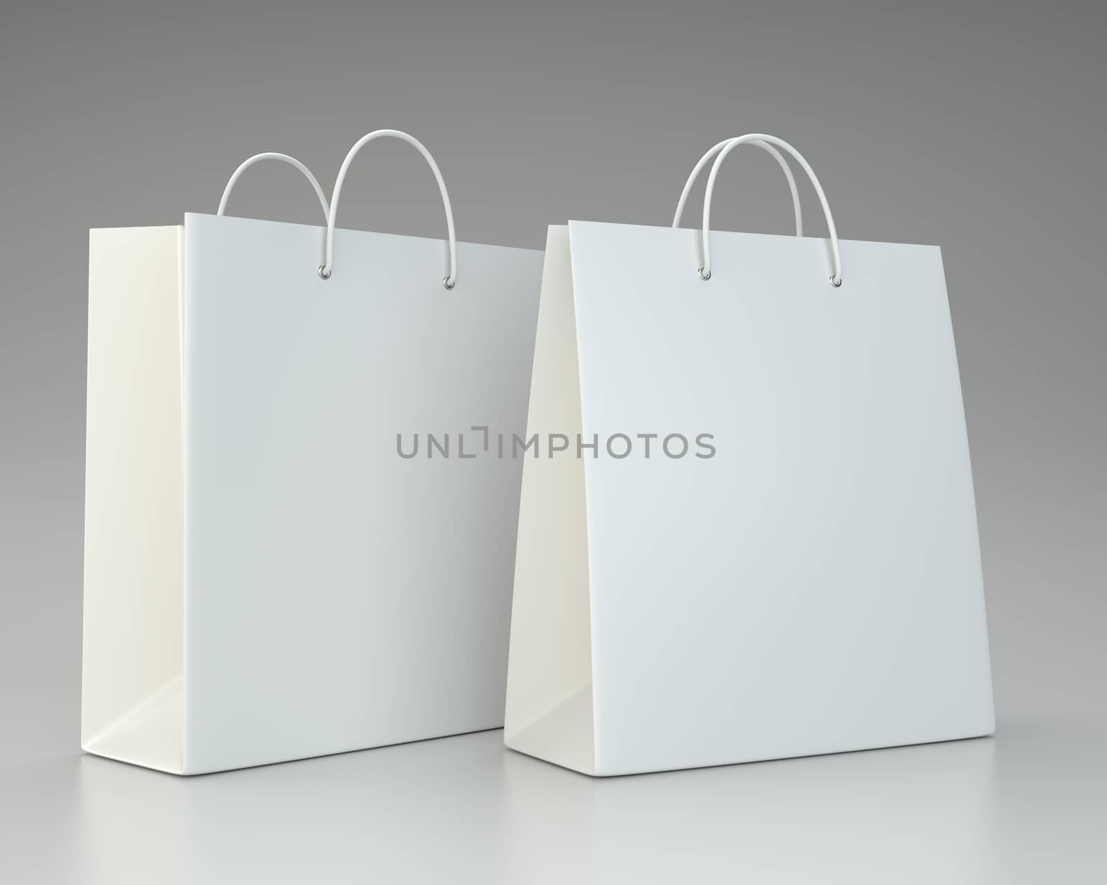 Paper Shopping Bags collection on gray background. 3d rendering. by Mirexon