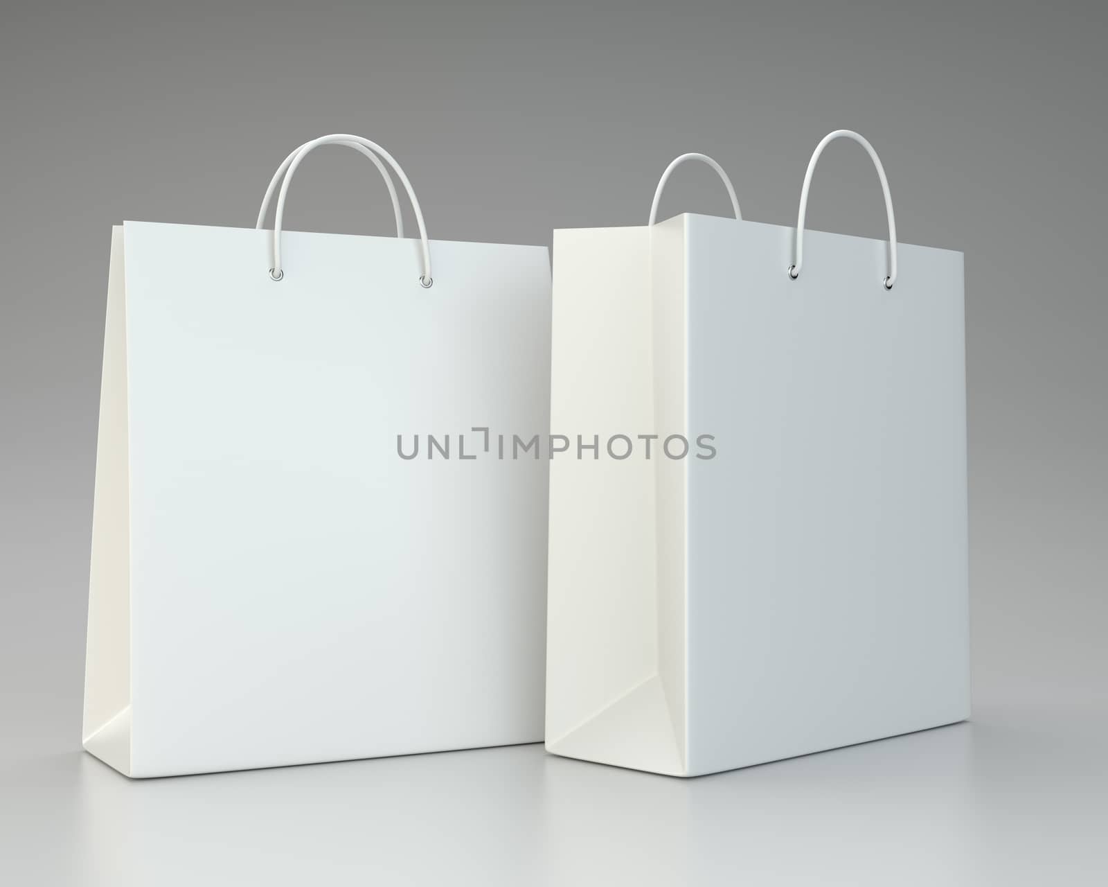 Empty Shopping Bags on gray for advertising and branding. 3d rendering by Mirexon