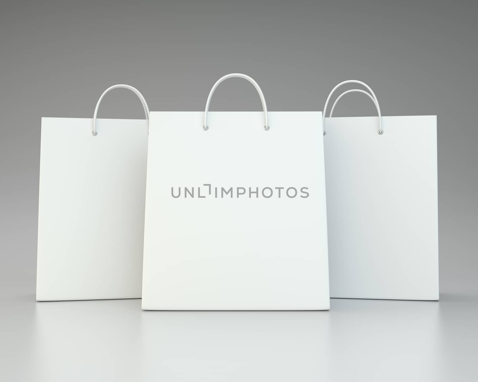 blank paper bags set on gray background. 3d rendering. by Mirexon