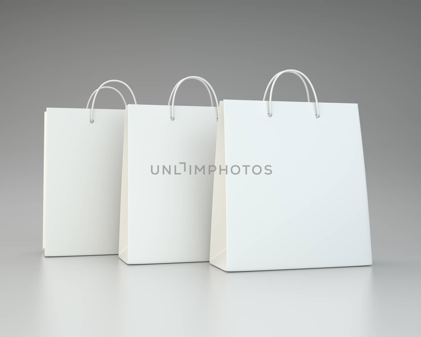 Empty Shopping Bags on gray for advertising and branding. 3d rendering by Mirexon