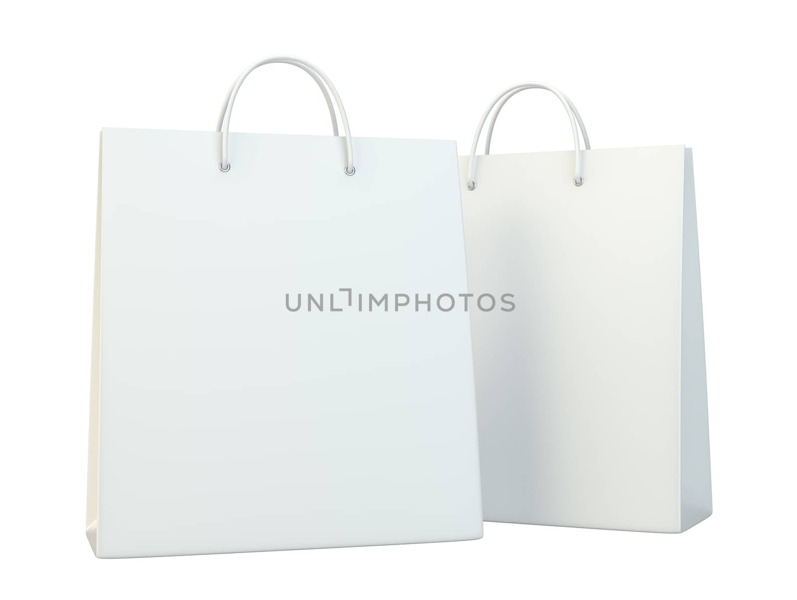 Paper Shopping Bags collection isolated on white background. 3d rendering