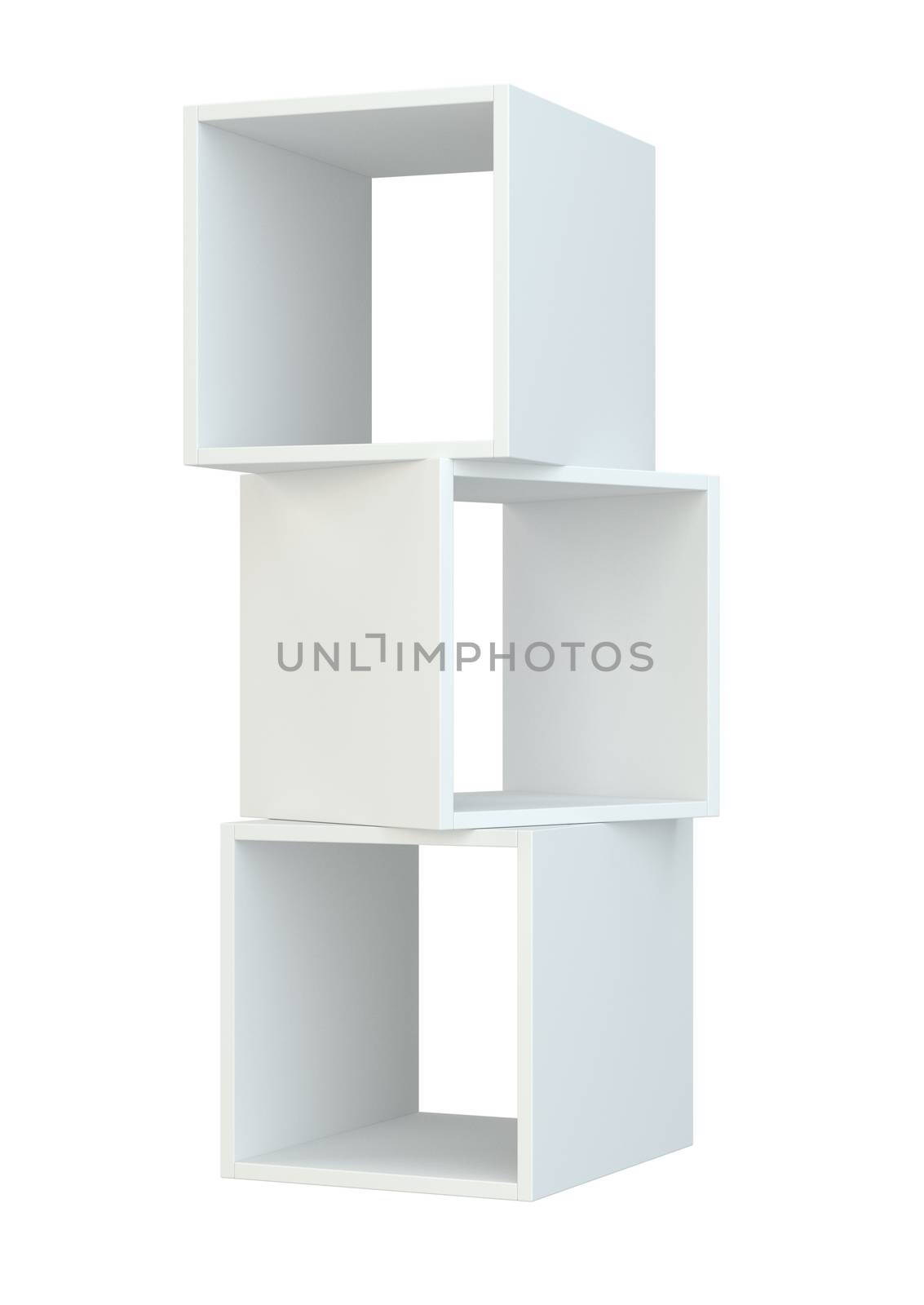 White box shelves. 3d rendering on white background.