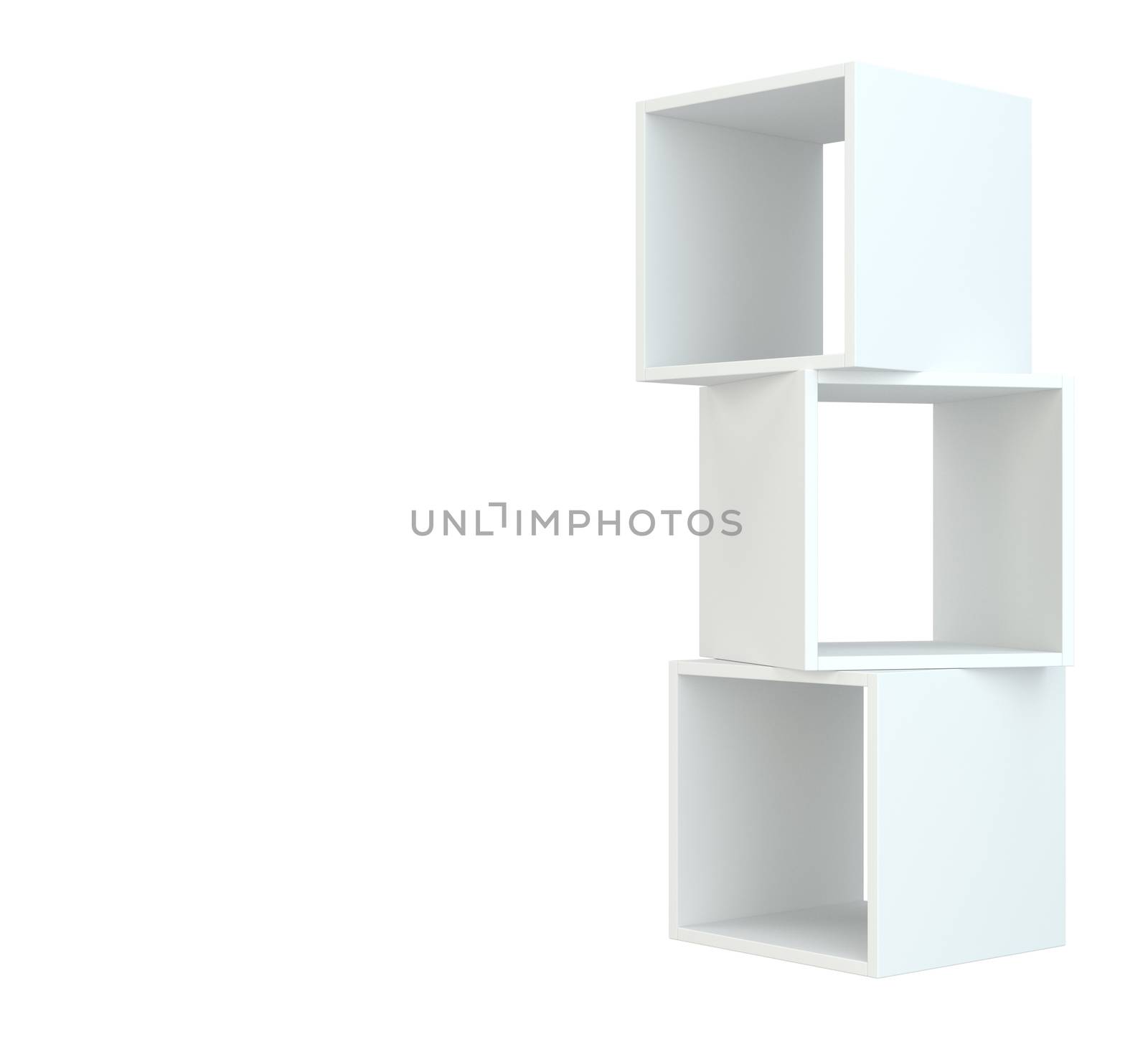 White box shelves. 3d rendering on white background.