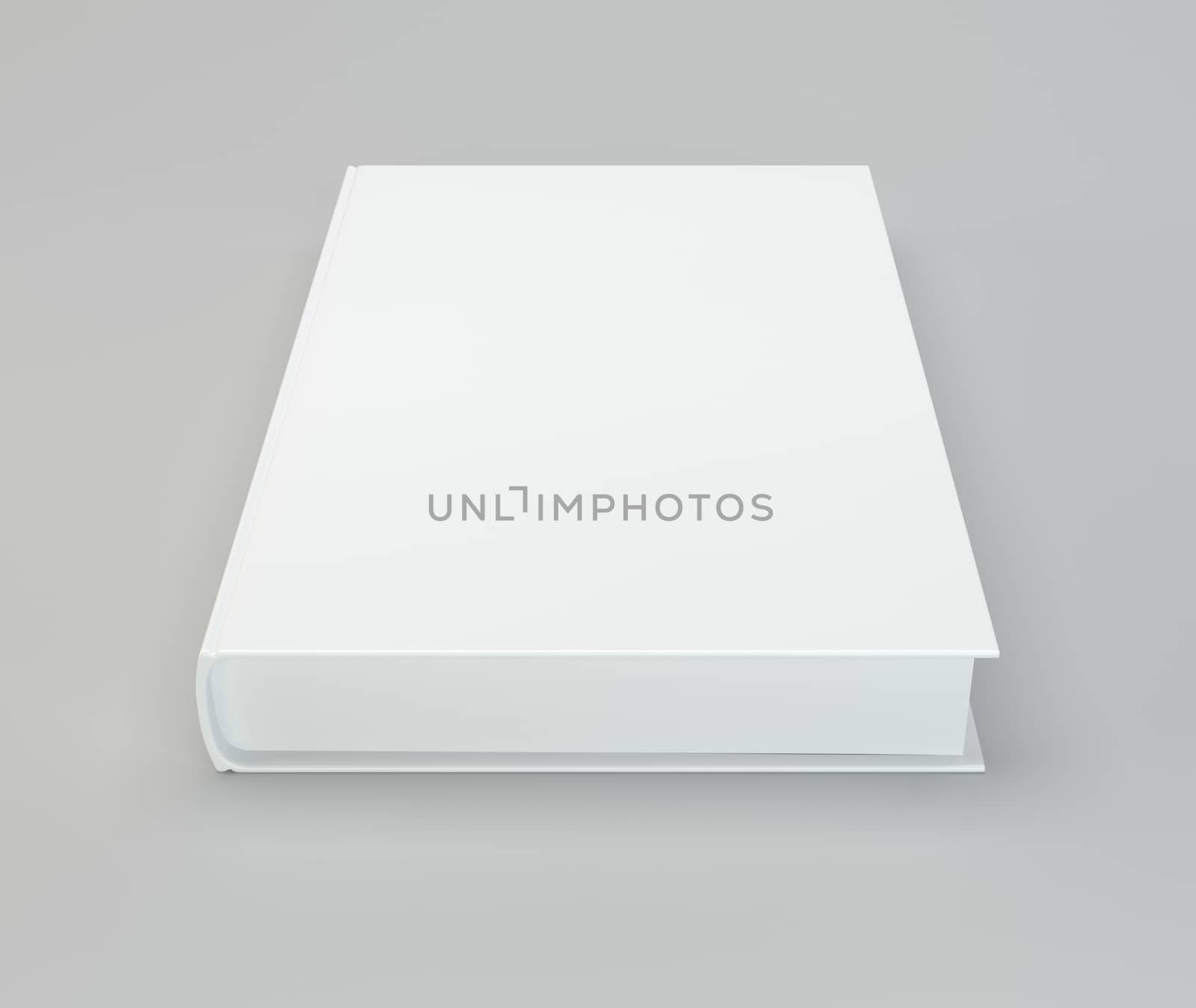 Blank hardcover book for design on gray background. 3d rendering.