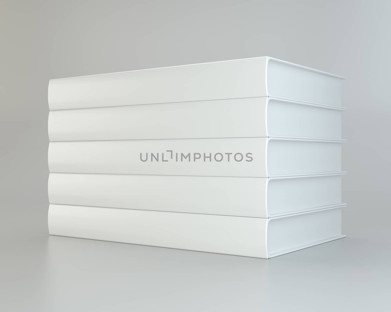 white stack realistic of books on gray background. 3d rendering.