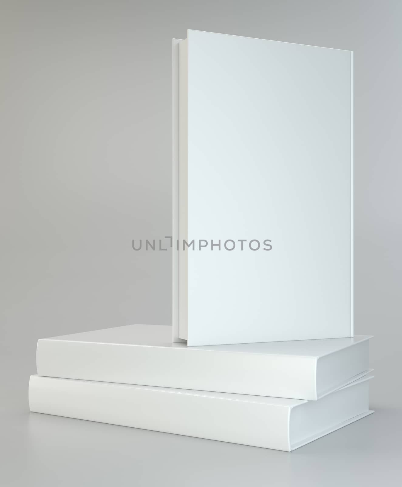 white realistic of books on gray background. 3d rendering