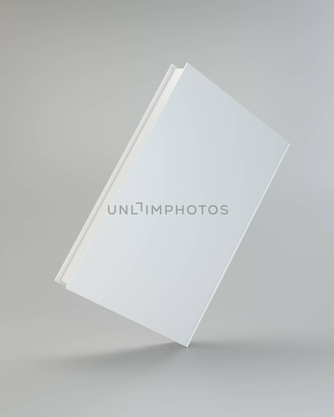 Blank hardcover book for design on gray background. 3d rendering by Mirexon