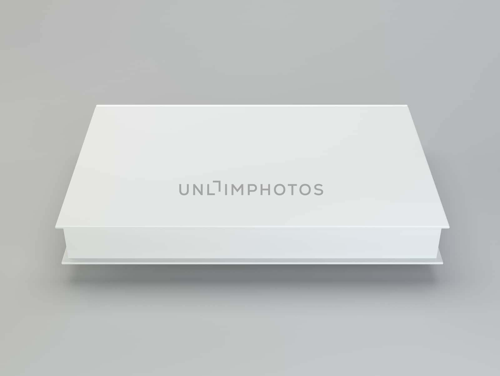 Blank book cover template on gray background with soft shadows. 3d rendering