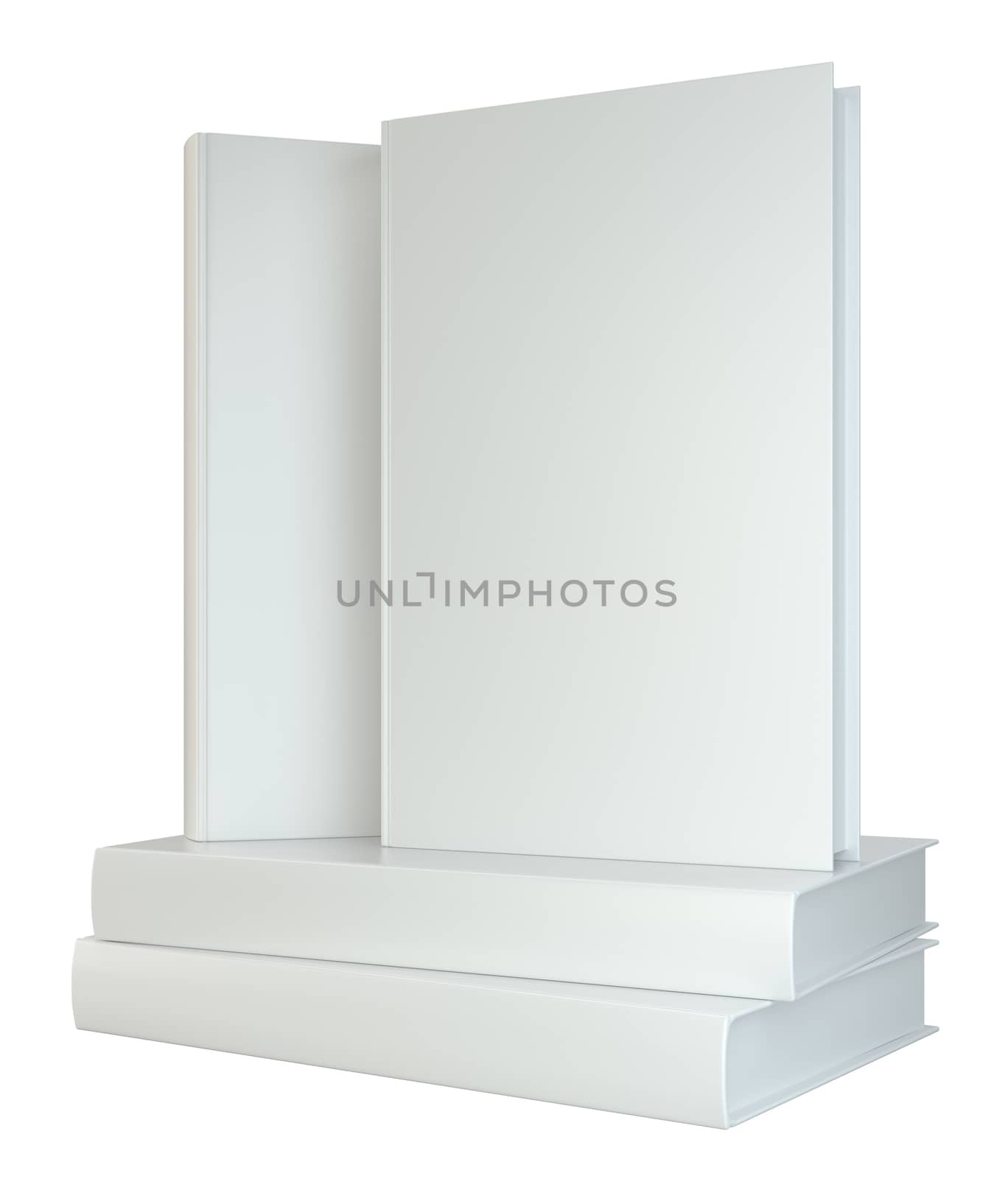 white stack of books isolated on white background. 3d rendering.