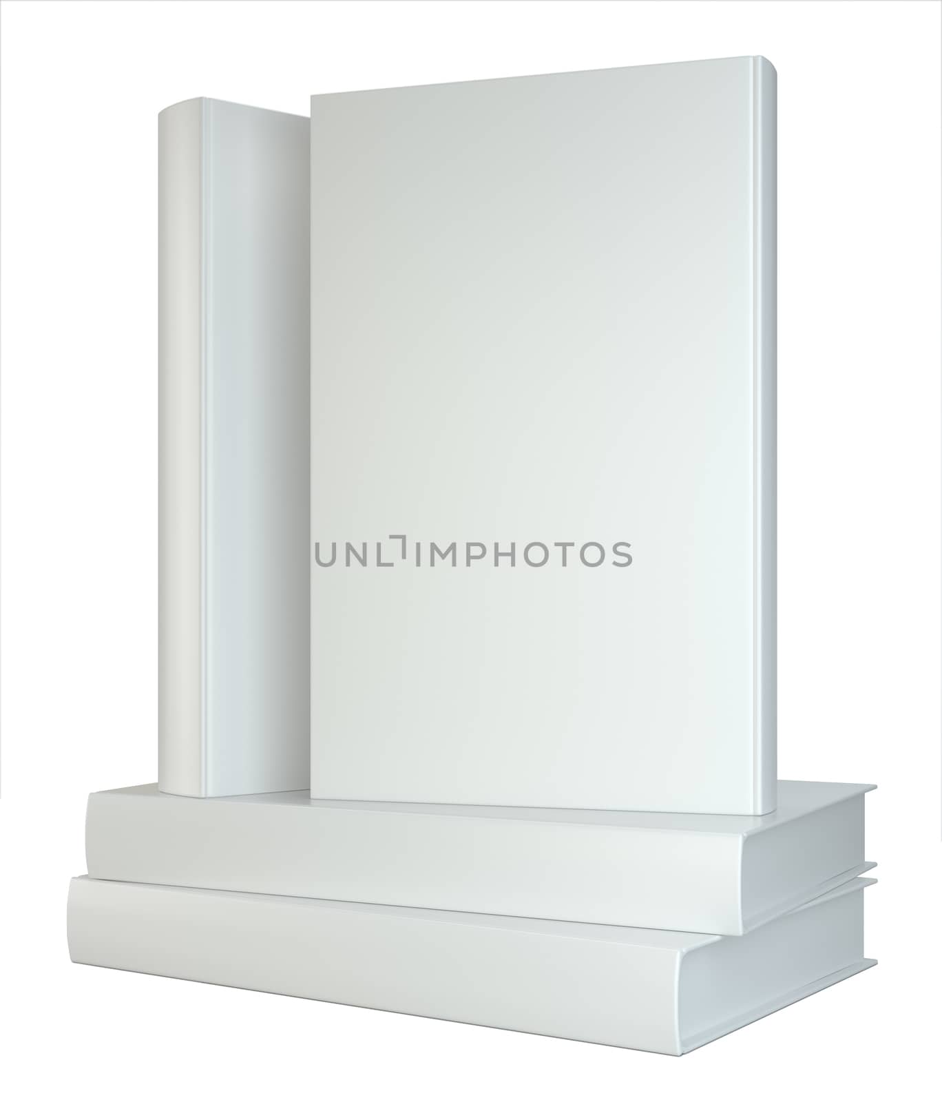white books stack isolated on white background. 3d rendering.
