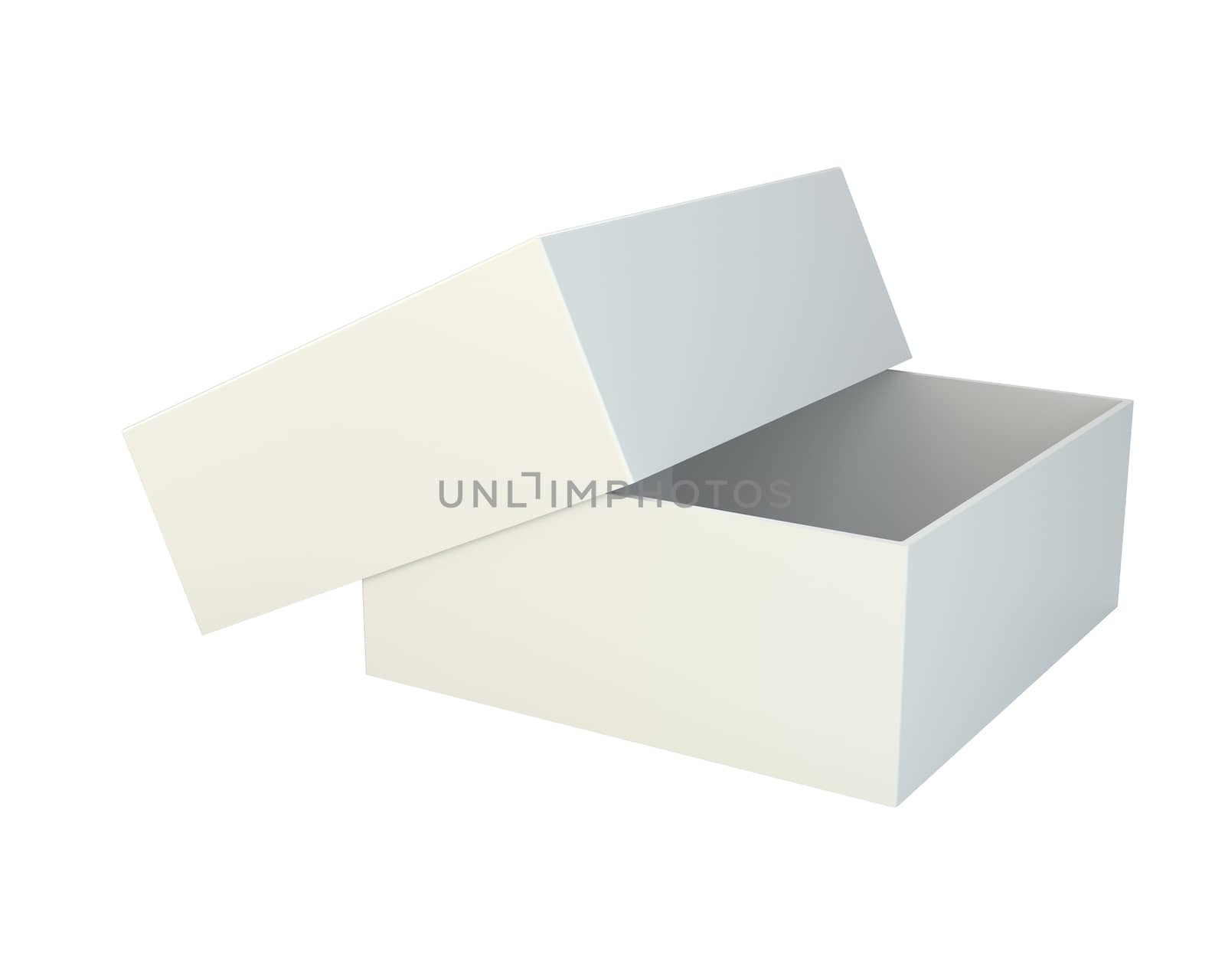 Blank open box isolated on white background. 3d rendering