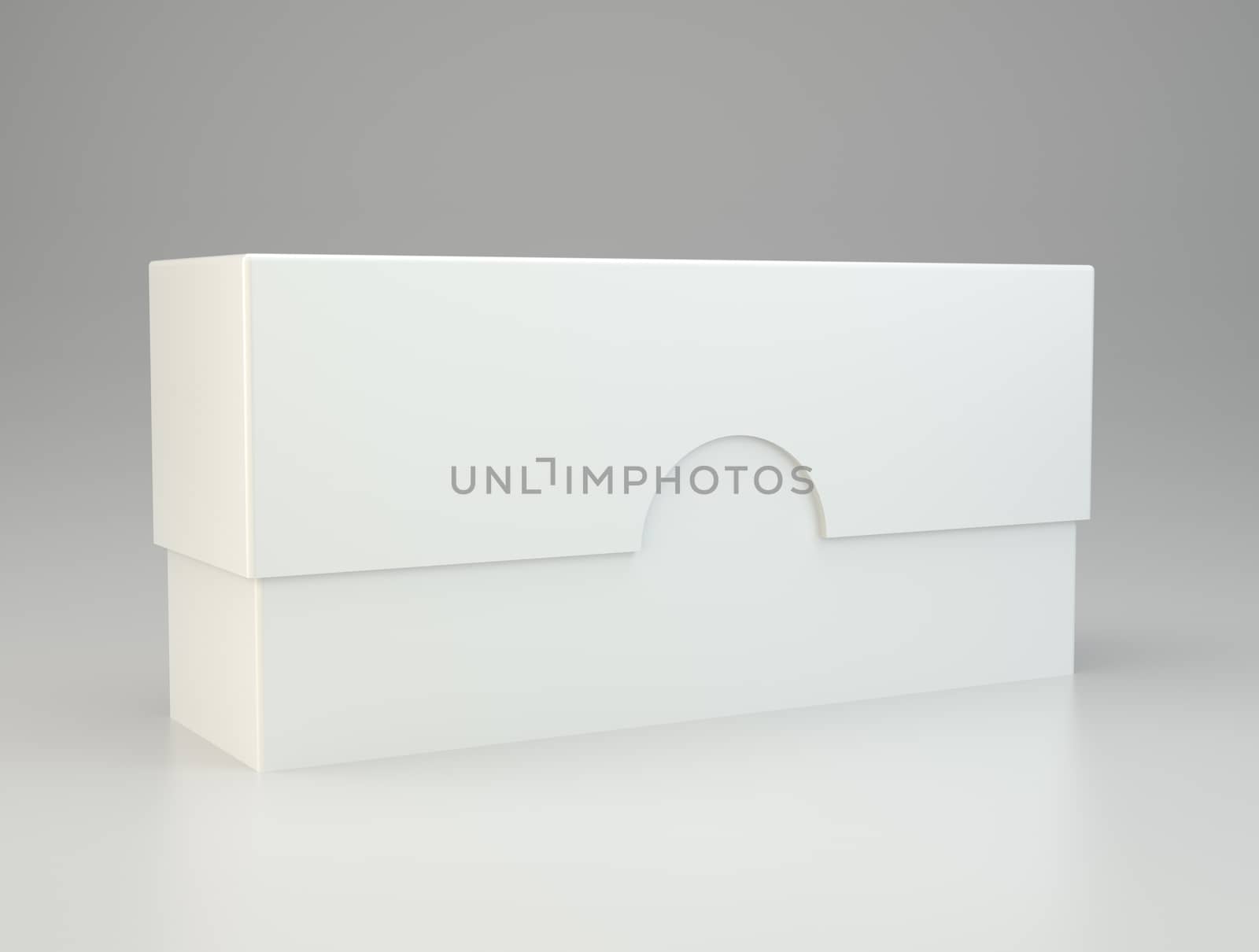 Blank box on gray background with reflection. 3d rendering