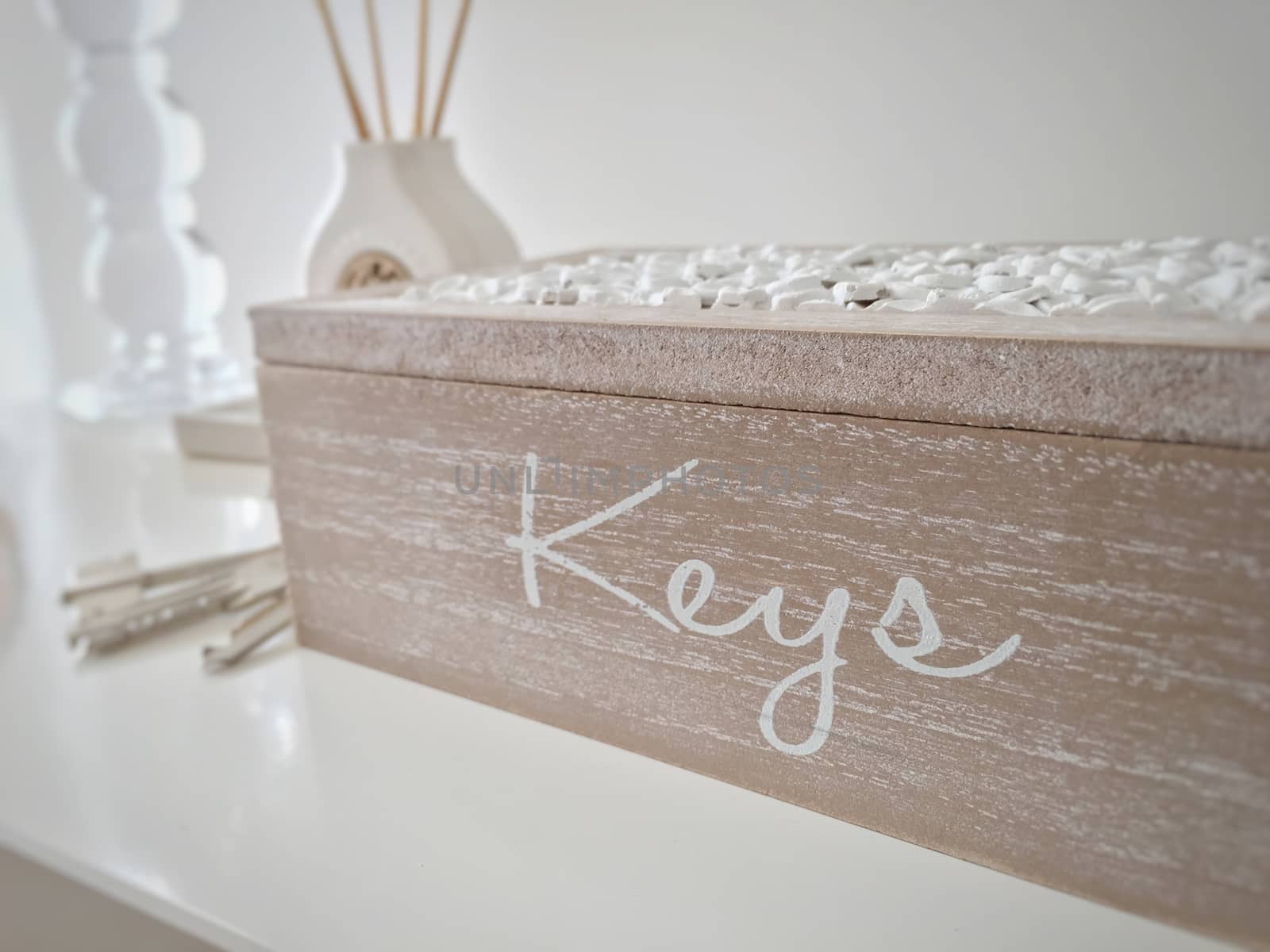 Close up of a white keyholder box
