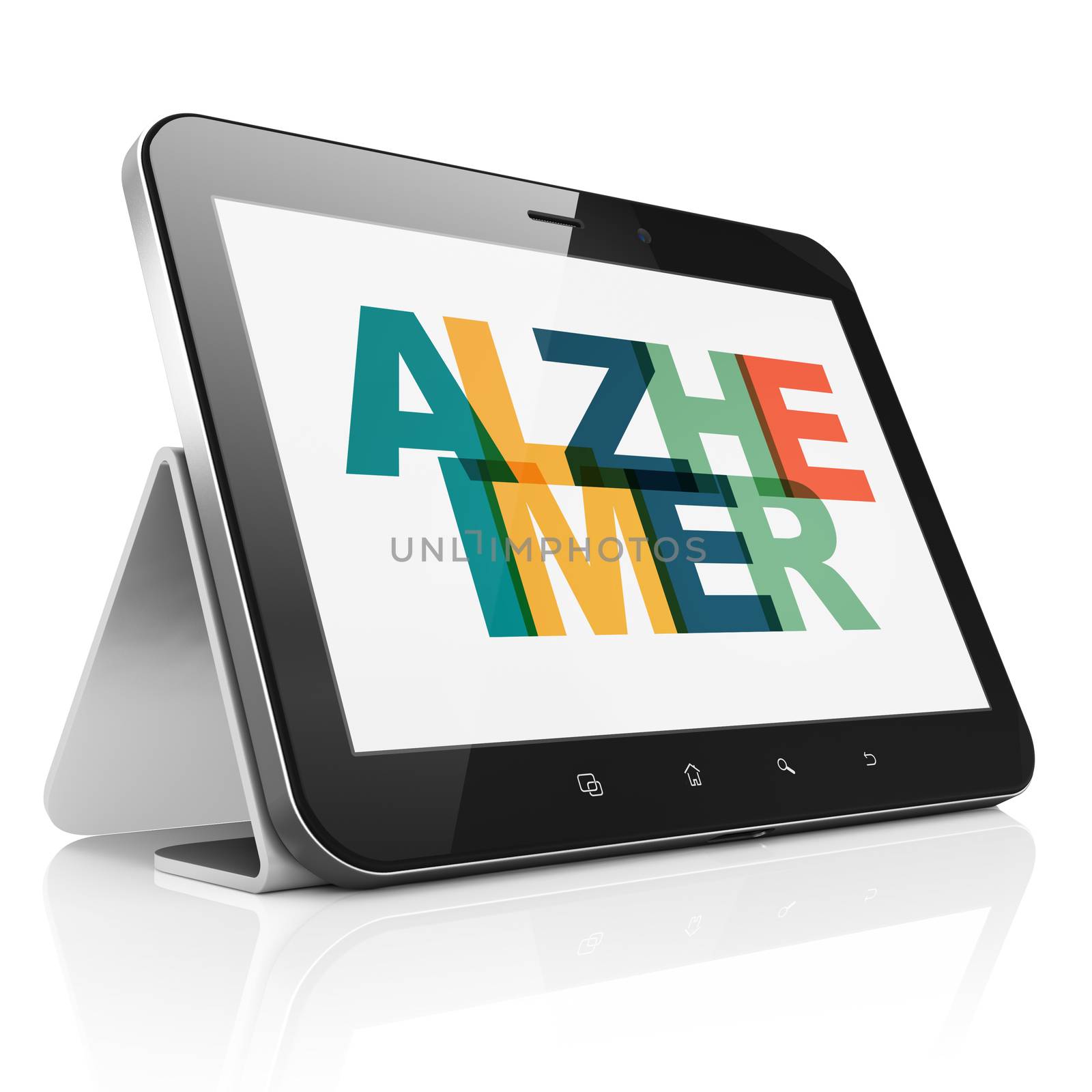 Medicine concept: Tablet Computer with Painted multicolor text Alzheimer on display, 3D rendering