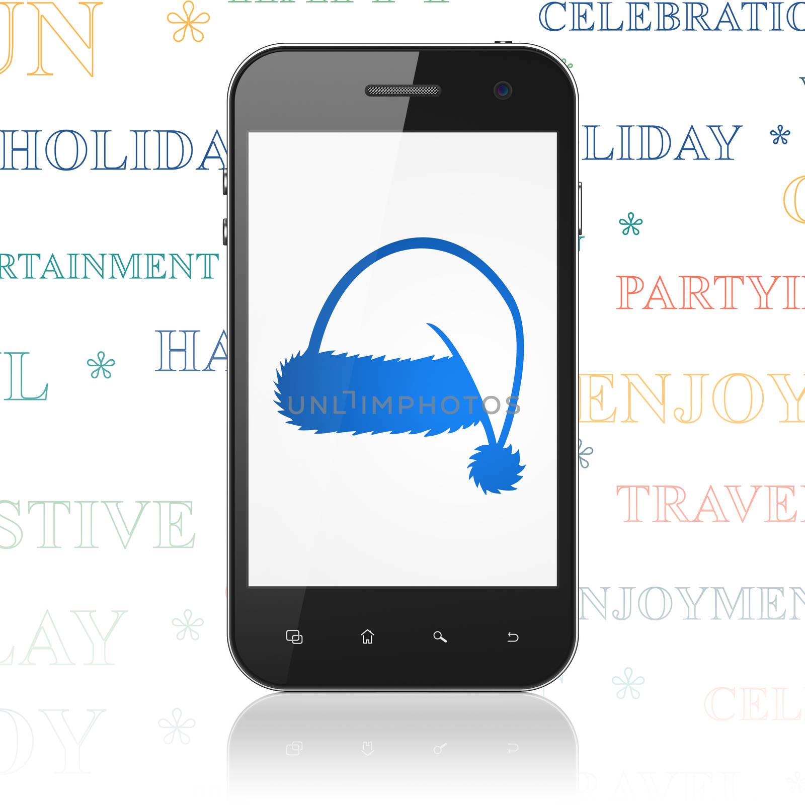 Holiday concept: Smartphone with Christmas Hat on display by maxkabakov