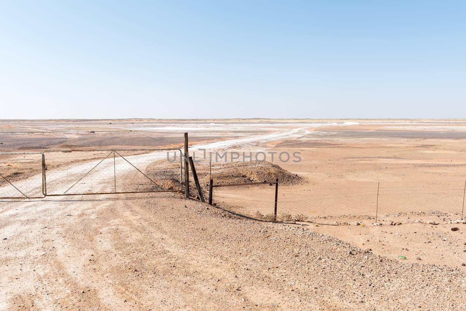 The the road to the salt works on the Norokeipan (Norokei salt lake) between Askham and Upington in the Northern Cape Province of South Africa