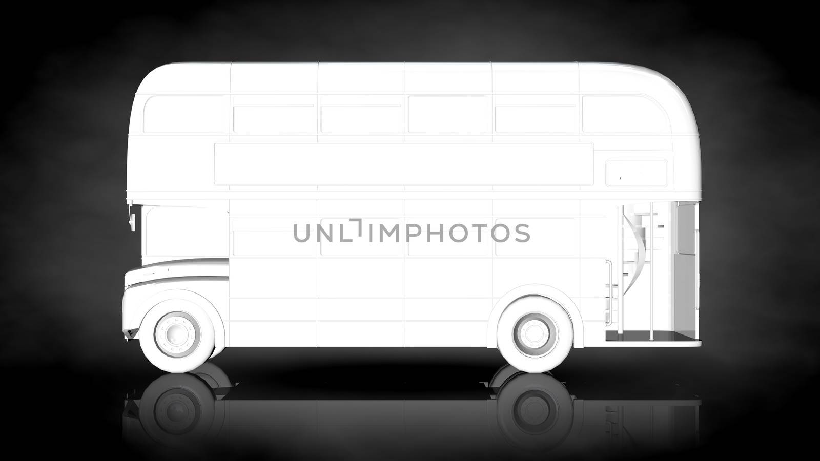 3d rendering of a white reflective truck on a dark background