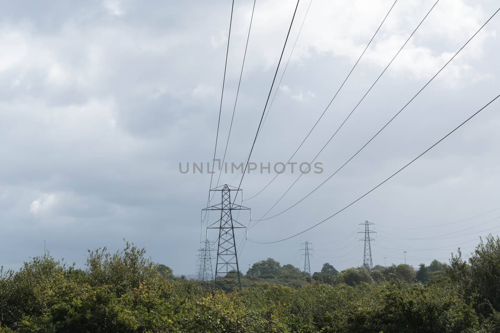electricity pylons cross the countryside
