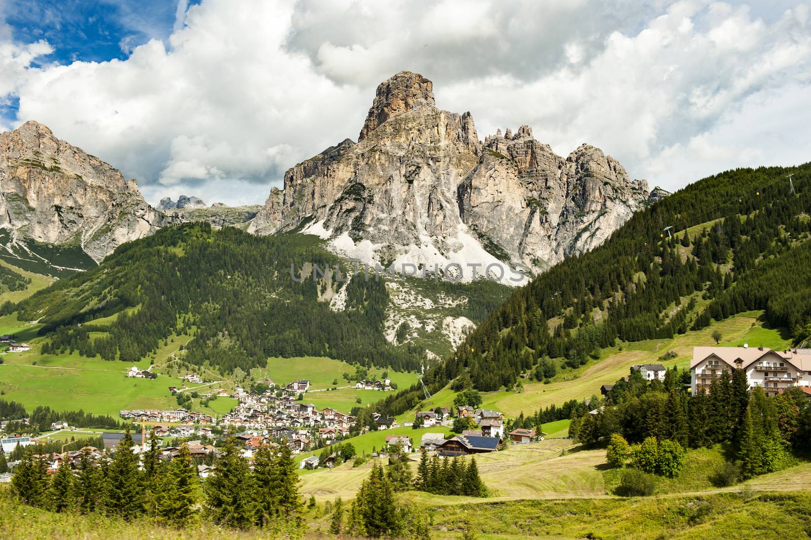 the panorama of Corvara  in the Dolomites