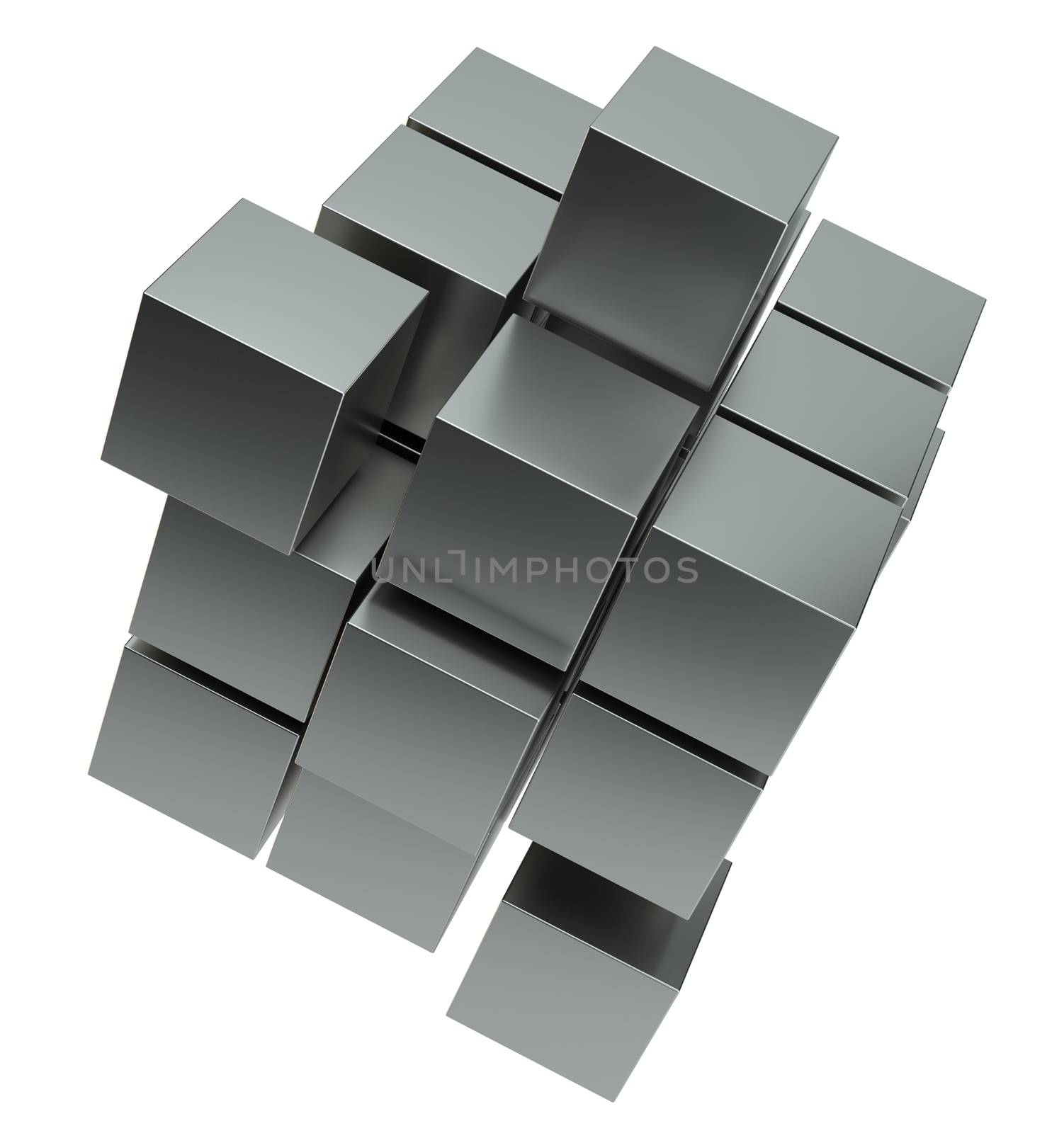 Abstract 3d illustration of cube assembling from blocks by cherezoff