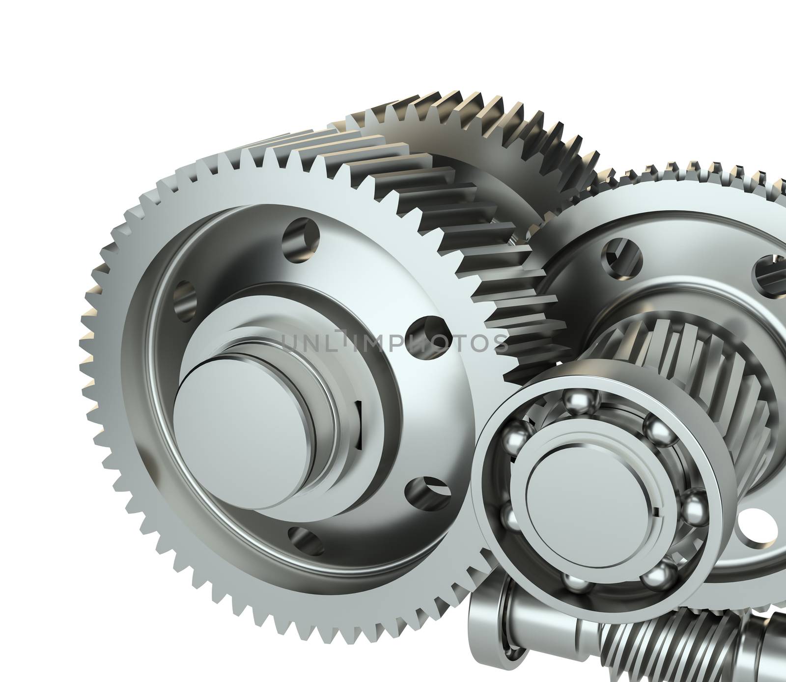 Cog gears mechanism concept. 3d illustration. Isolated on white