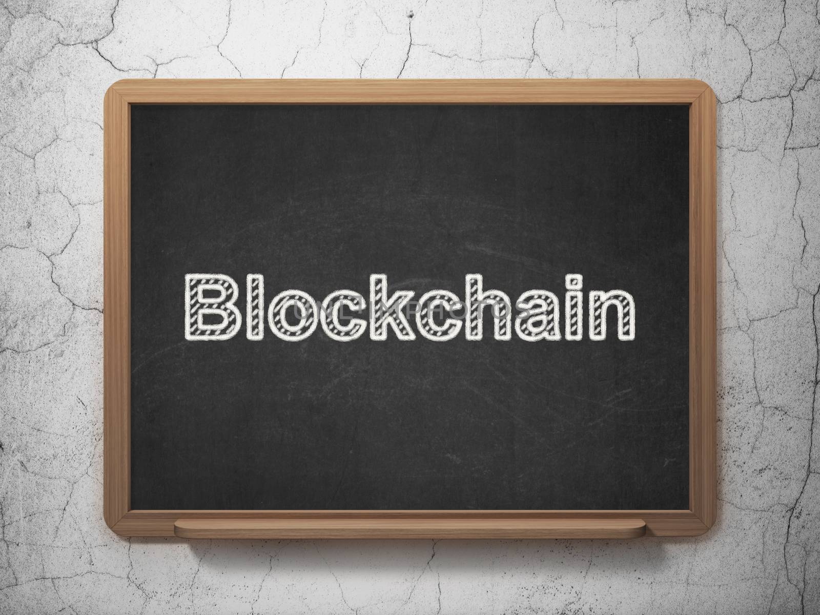 Banking concept: Blockchain on chalkboard background by maxkabakov