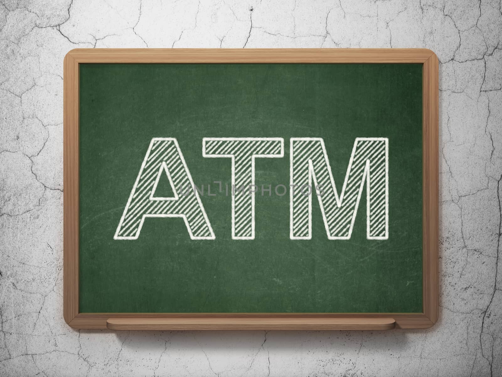 Banking concept: text ATM on Green chalkboard on grunge wall background, 3D rendering