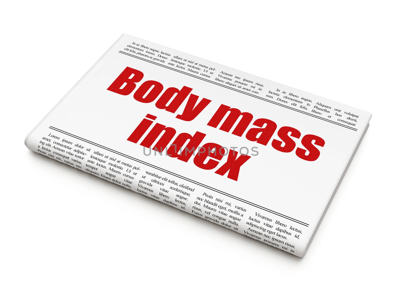 Healthcare concept: newspaper headline Body Mass Index on White background, 3D rendering