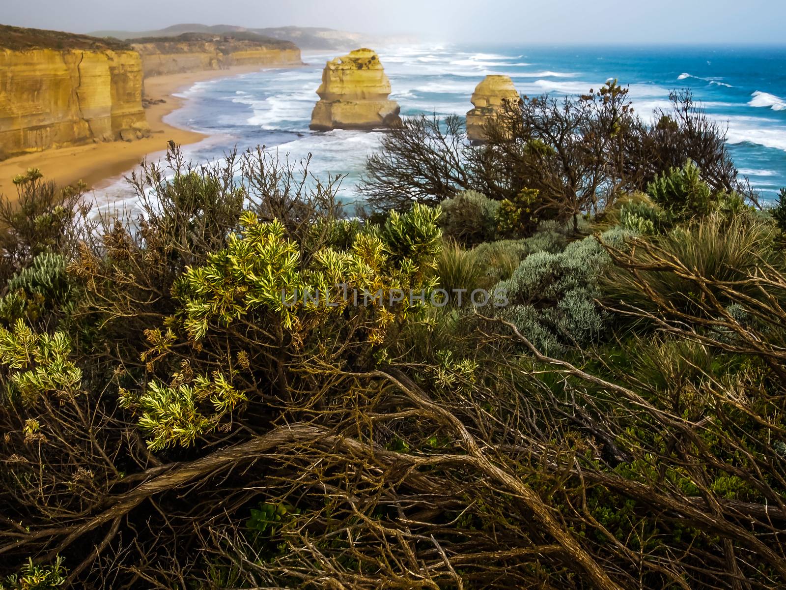 Rock islands along Australian coastline. Tourist attraction and travel destination along Australian coastline, Victoria, Australia