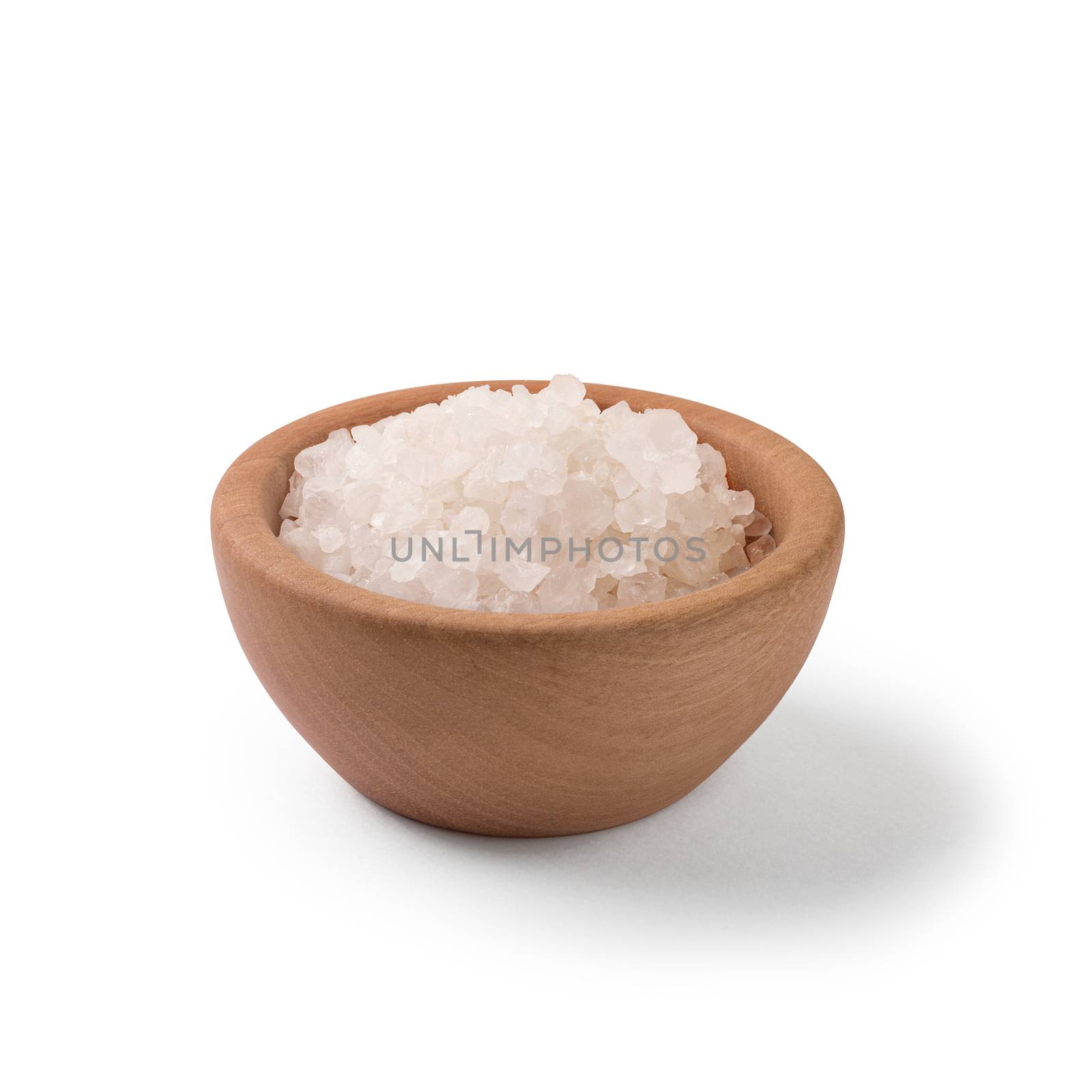 Sea salt in wooden bowl on white background with clipping path by ivo_13