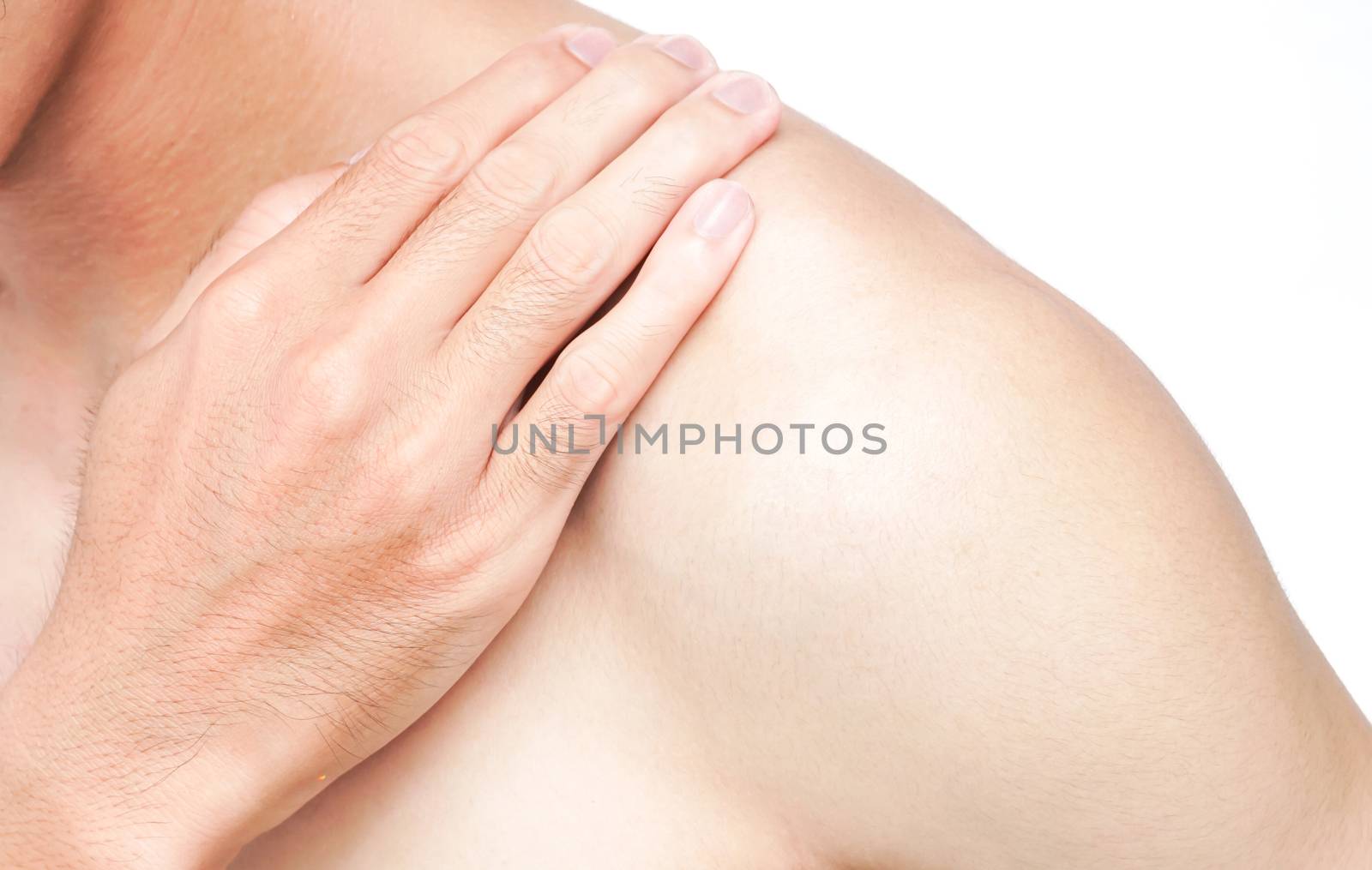 Closeup man holding shoulder with pain, healthy care and medical by pt.pongsak@gmail.com