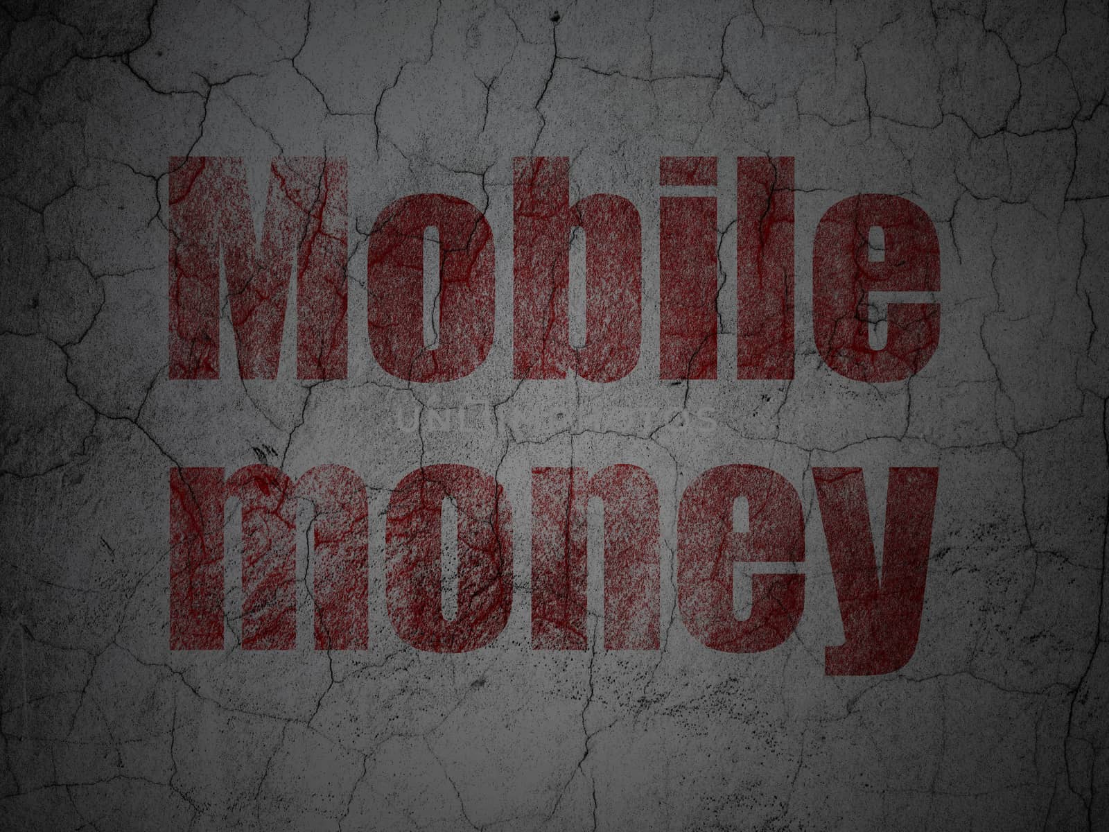 Money concept: Red Mobile Money on grunge textured concrete wall background