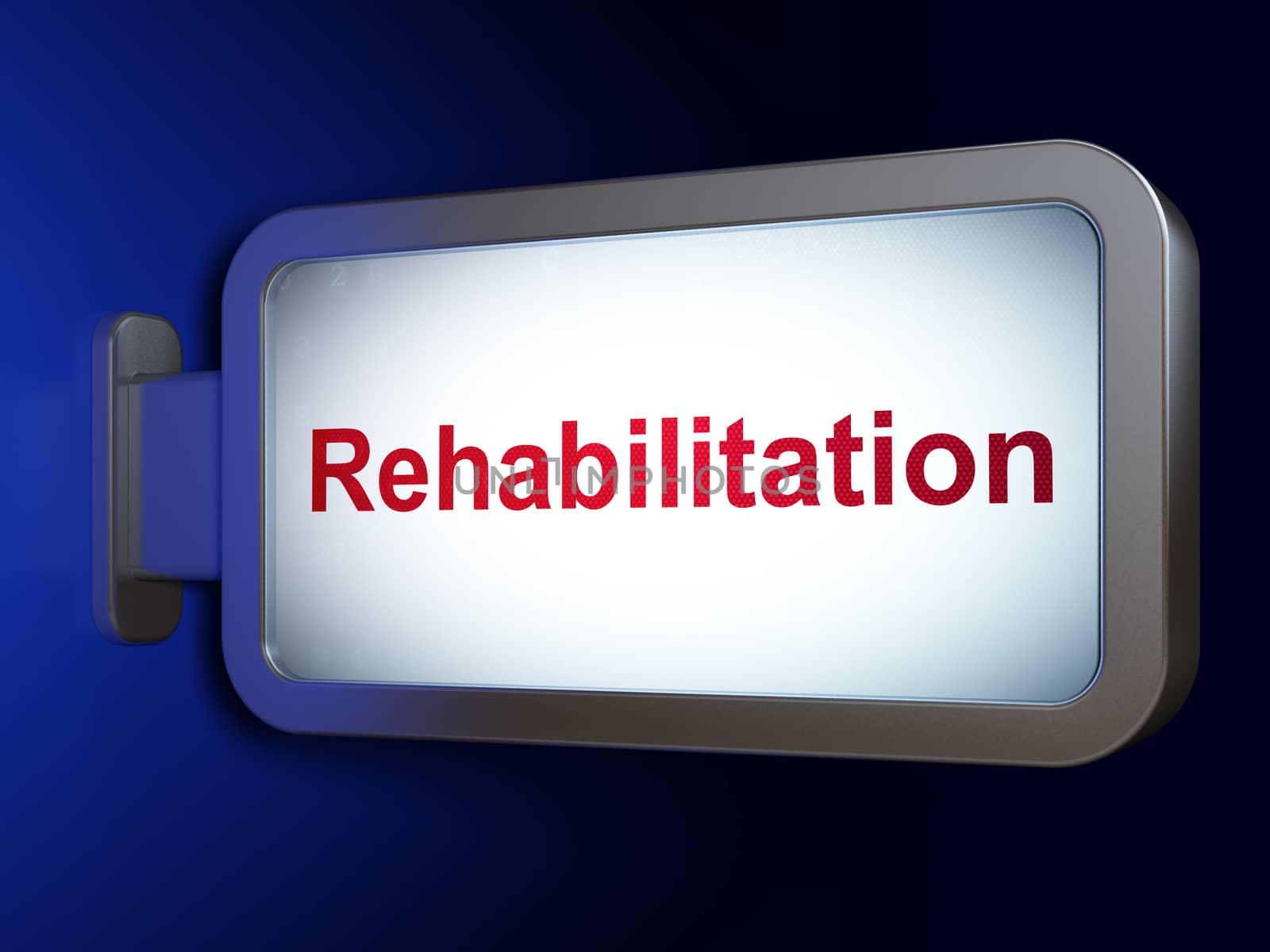 Health concept: Rehabilitation on advertising billboard background, 3D rendering