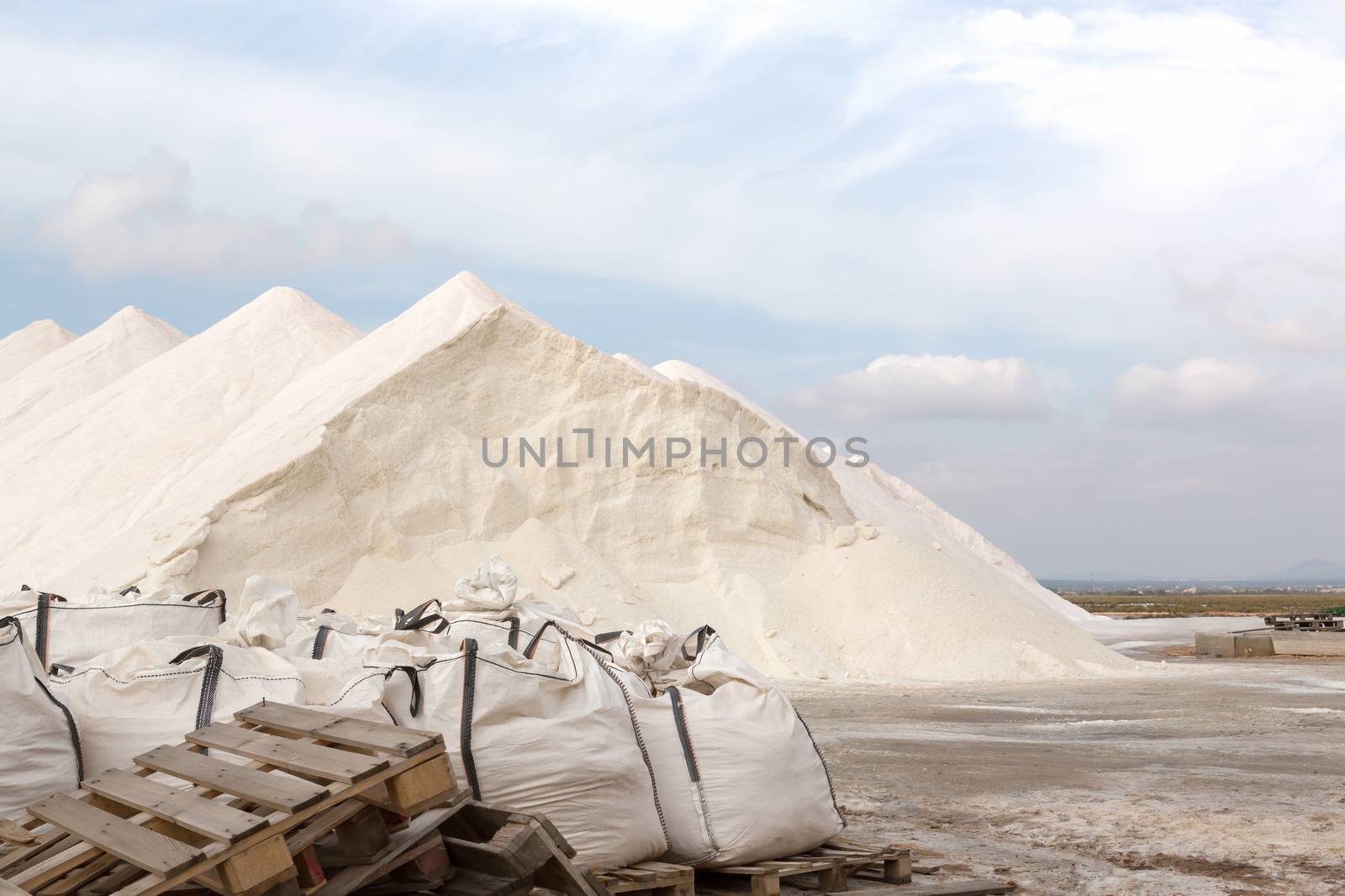 Salt hills of a salt plantation on Majorca by sandra_fotodesign